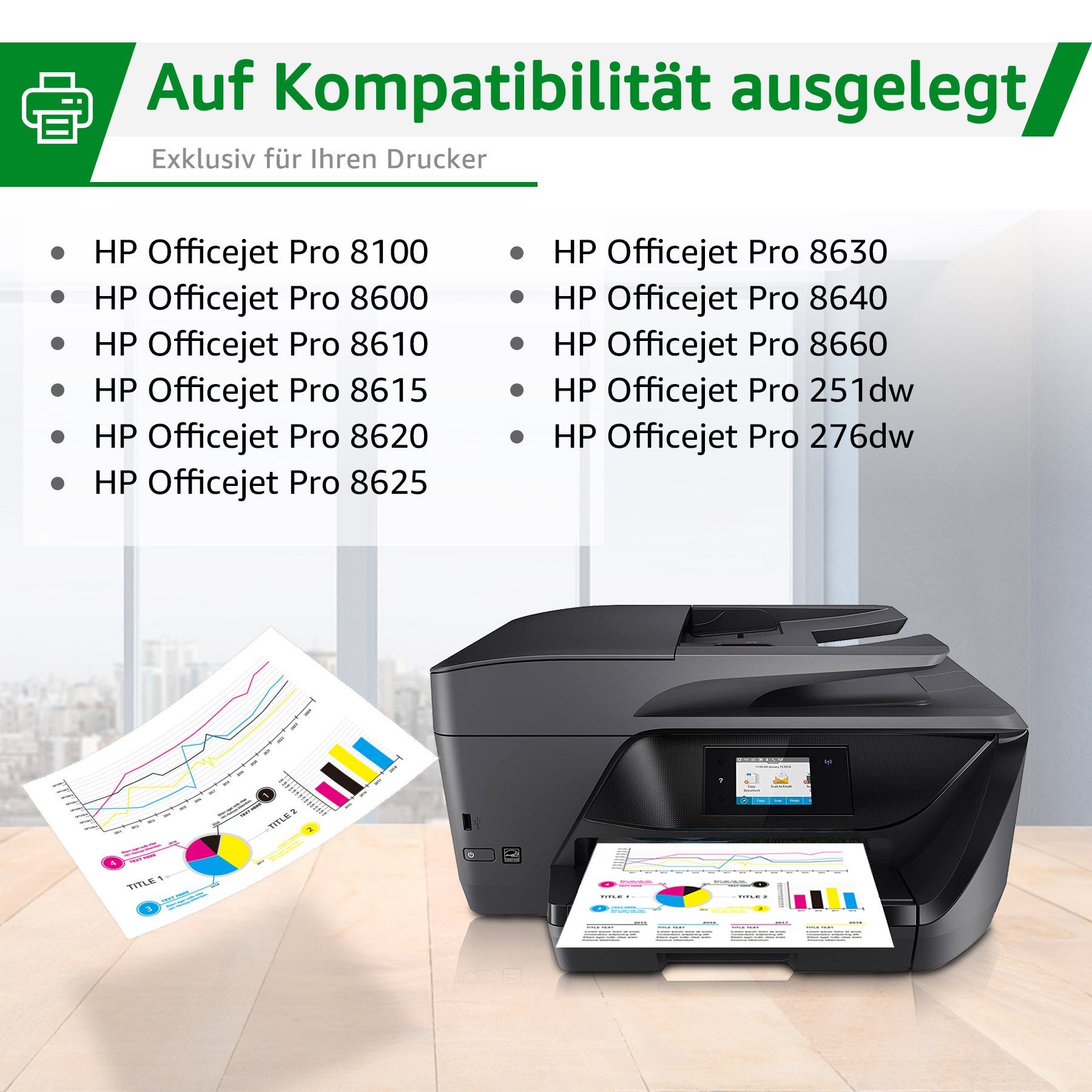 Multipack 950 8625 Magenta/2x 8620 XL 8610 (Officejet Schwarz/2x 8630 für 8600 2x Drucker) Cyan/2x Gelb Greensky 8616 HP 8640 Tintenpatrone 8100 951XL 271dw 276dw Pro ersetzt 8110 8660, 251dw 8615