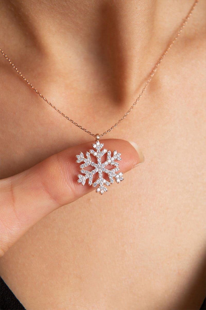 Snowflake vergoldet, Sterling Kette Silber Iceblue Anhänger mit 925 / rosé Halskette Zirkonia Einzelstück Snowflake