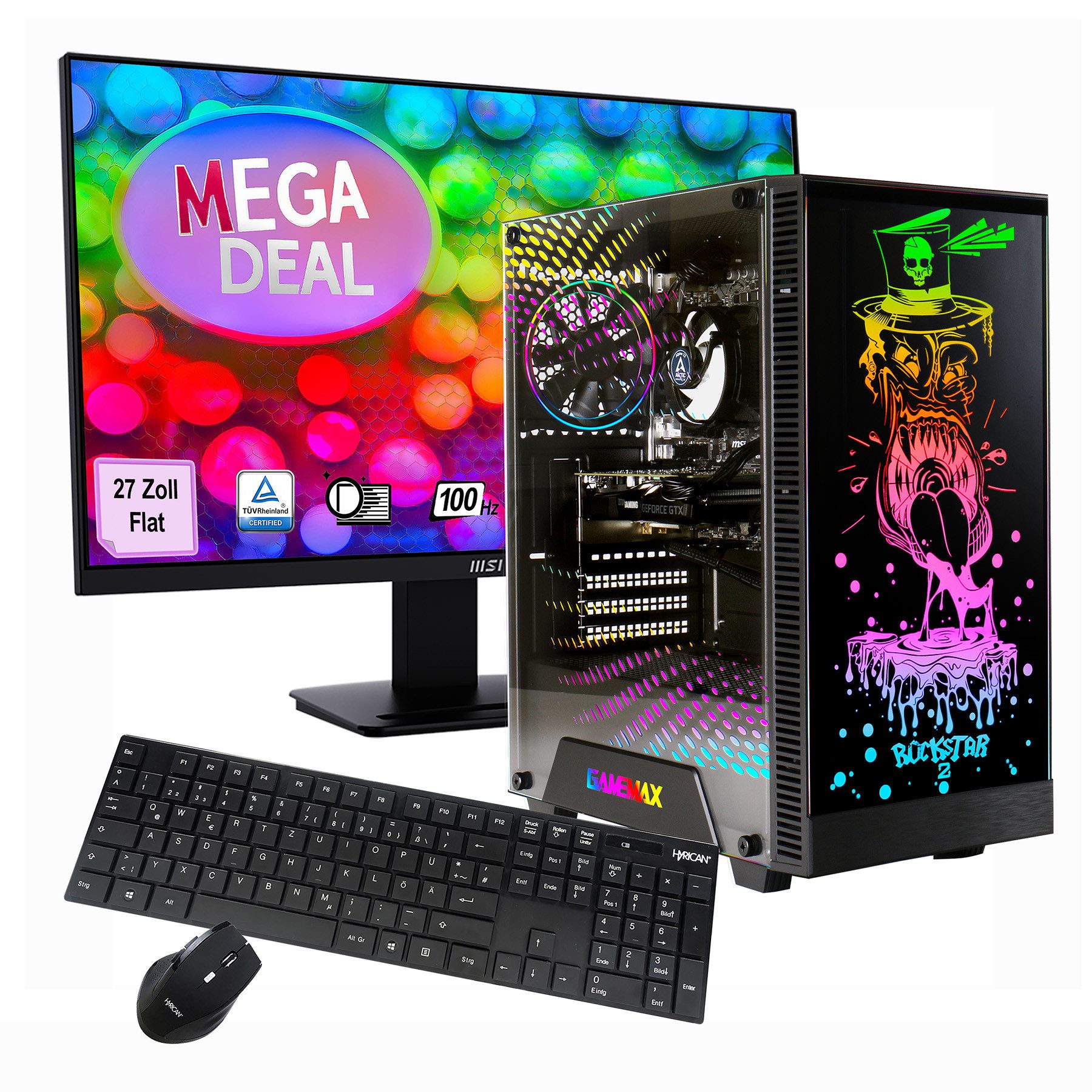 GAMEMAX MegaDeal Rockstar 2723 AMD Ryzen 5 5600GT 16GB 480GB SSD PC-Komplettsystem (27", AMD Ryzen 5 5600GT, Radeon Graphics on Board, 16 GB RAM, 480 GB SSD, Windows 11 + MSI PRO MP273A Monitor, 69cm (27)