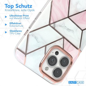 EAZY CASE Handyhülle IMD Fullcover Case für Apple iPhone 13 Pro Max 6,7 Zoll, Fullcover Schutz Marmor Rundum Schutzfolie Vorder- und Rückseite Rosé