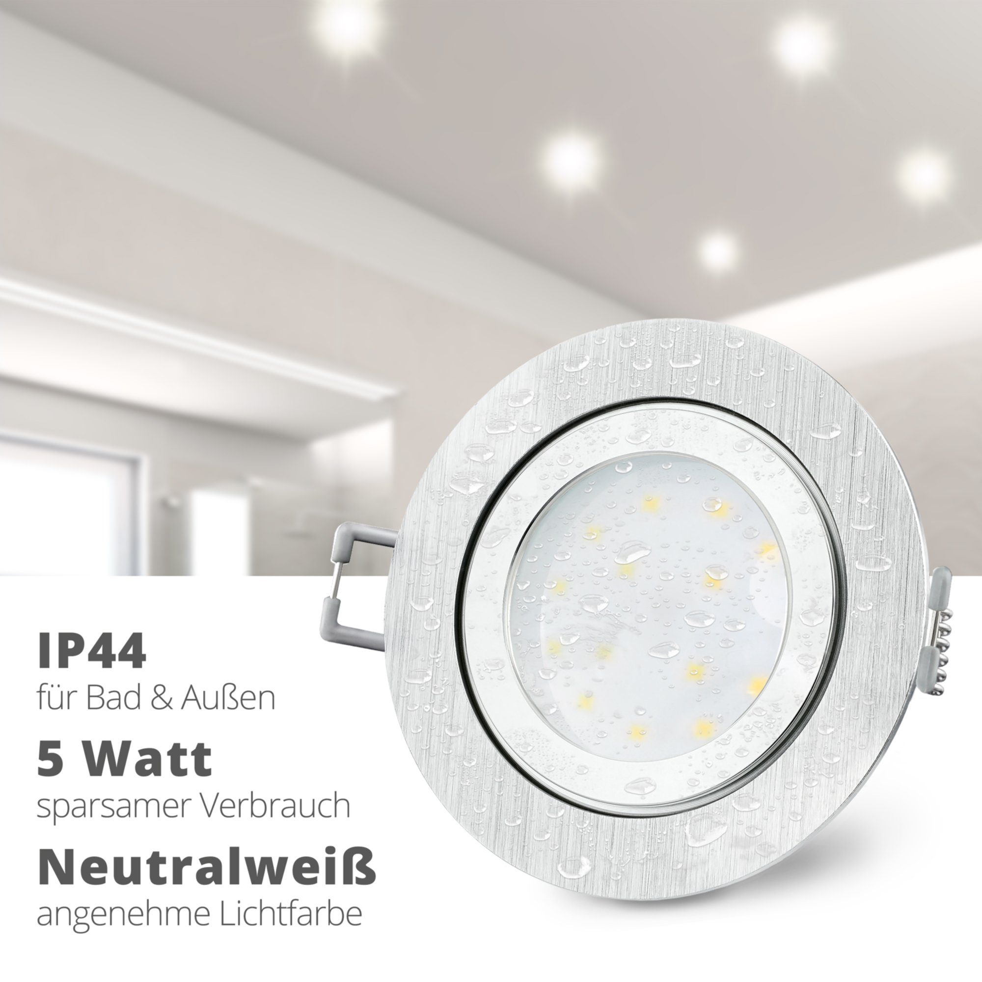 mit RW-2 gebuerstet Bad Einbaustrahler LED LED, rund Neutralweiß SSC-LUXon flacher Alu IP44 Außen-Deckenleuchte