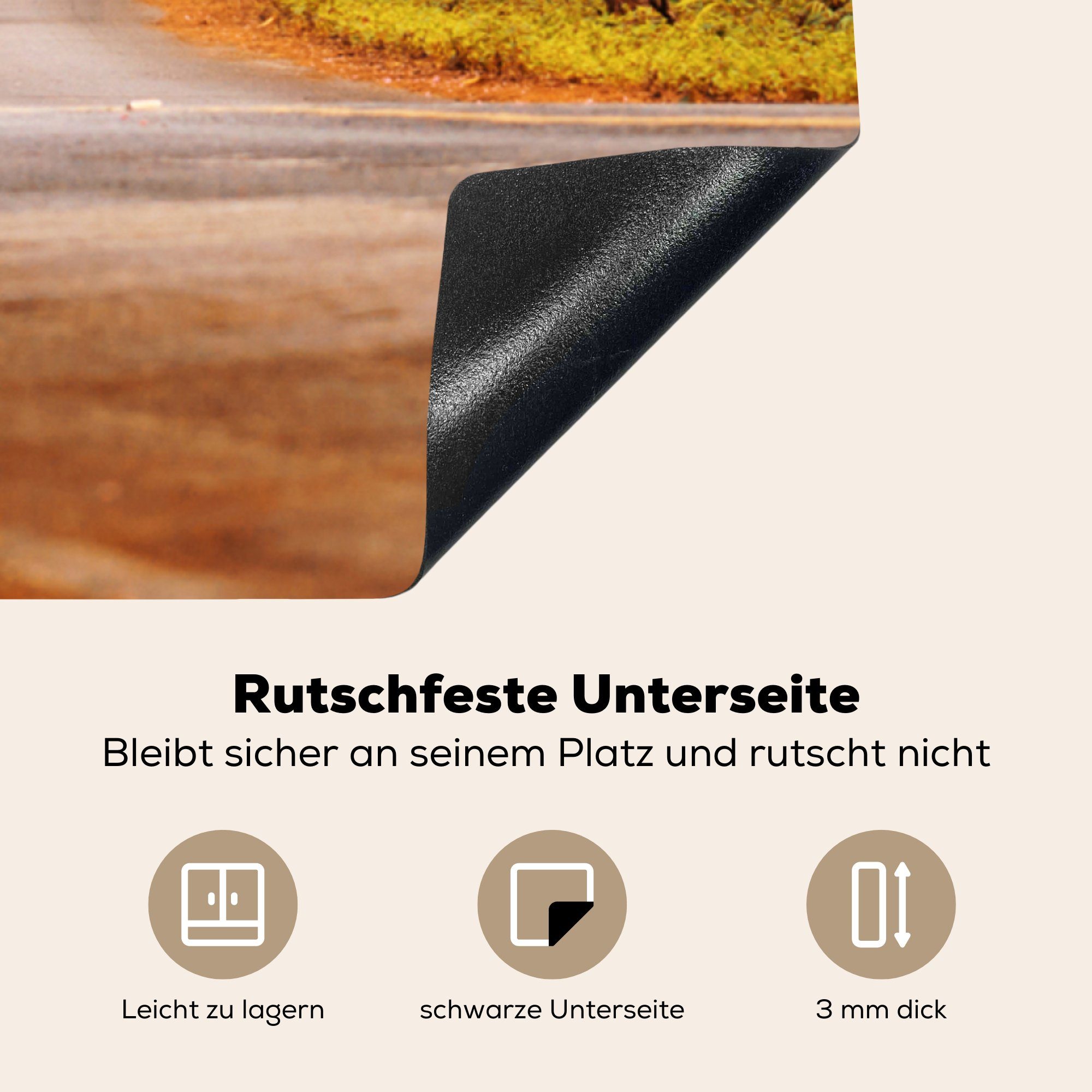 Straße küche tlg), 78x78 cm, für Vinyl, Herdblende-/Abdeckplatte Motorrad (1 Ceranfeldabdeckung, Herbst, - - Arbeitsplatte MuchoWow