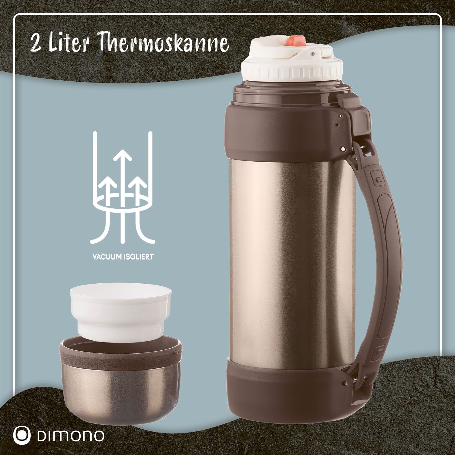 Dimono Thermoflasche Vakuum XXL, Bronze-Metallic Liter Isolierflasche Thermoskanne 2 Isolierkanne