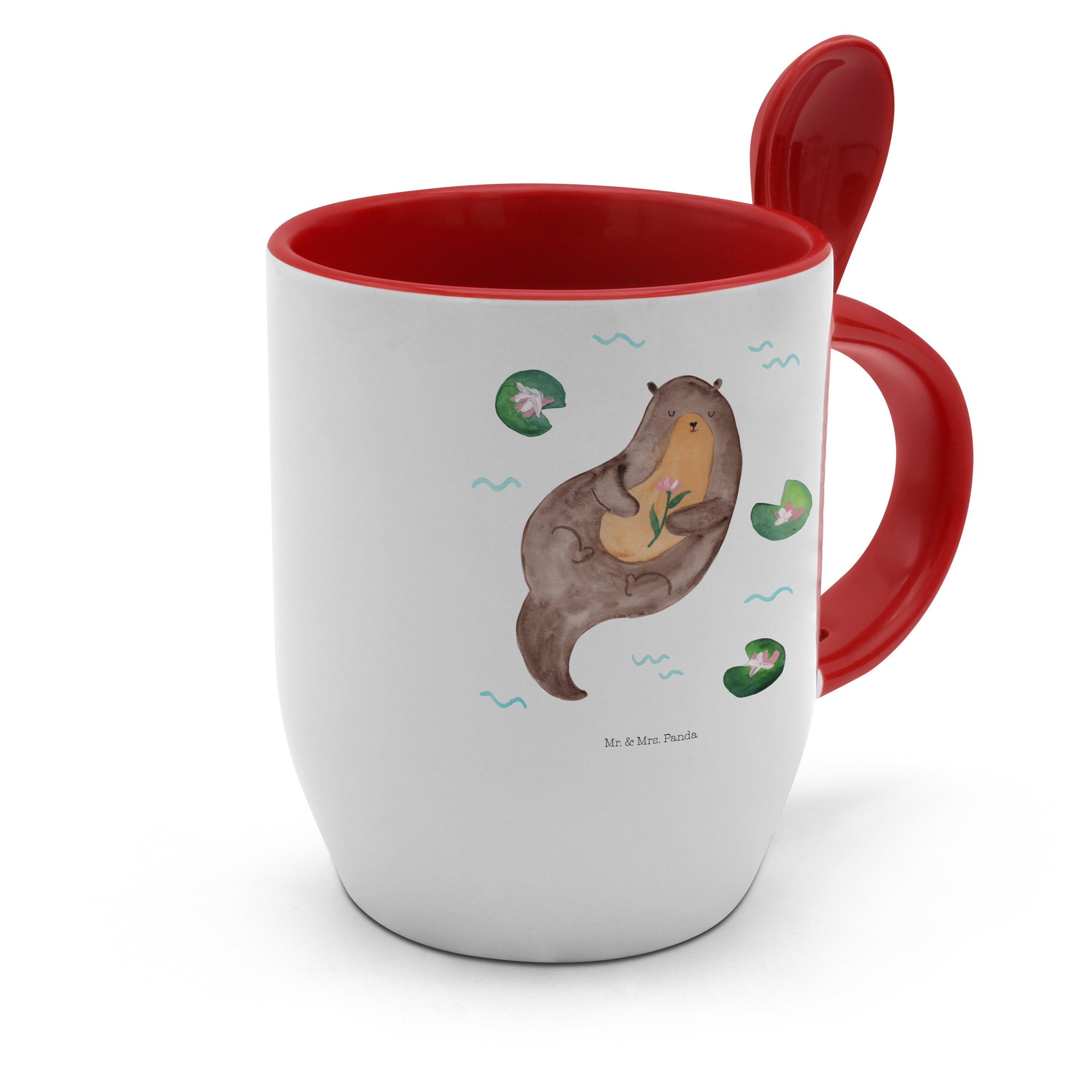 Mr. & Mrs. Weiß T, Keramik Panda Fluss, - - mit Geschenk, Tasse Kaffeebecher, Otter Seeotter, Seerose