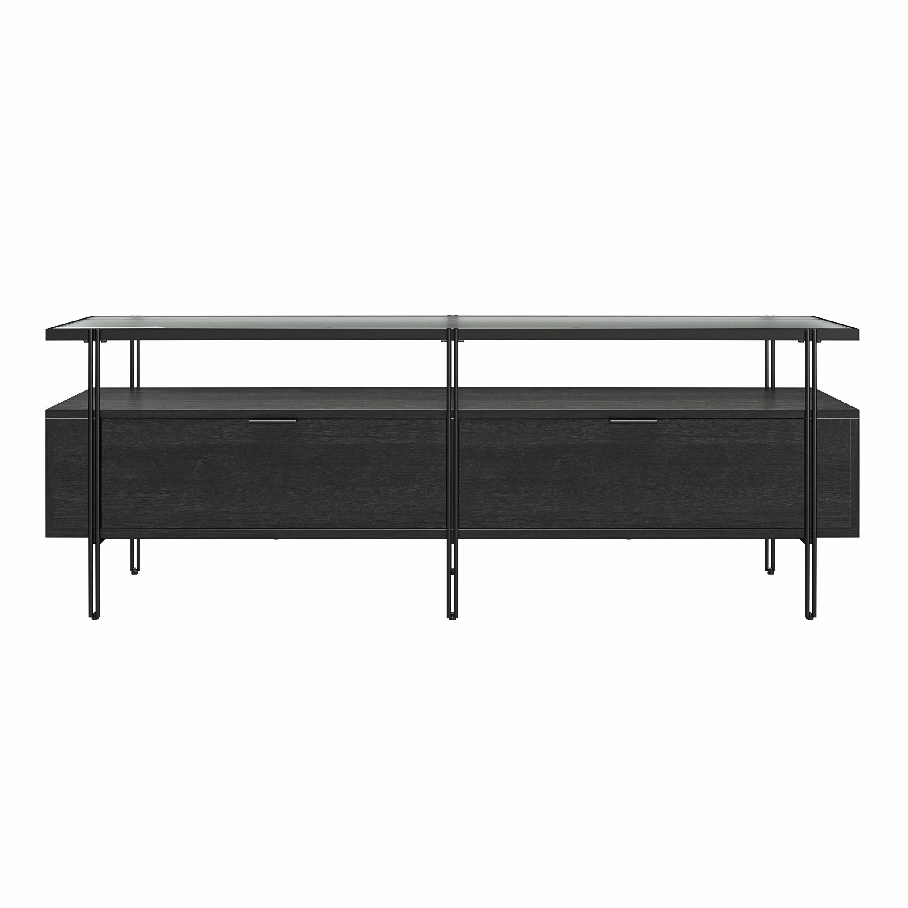 loft24 Lowboard Wainwright, Fernsehschrank mit 2 Schubladen und Glasplatte, Breite 140 cm