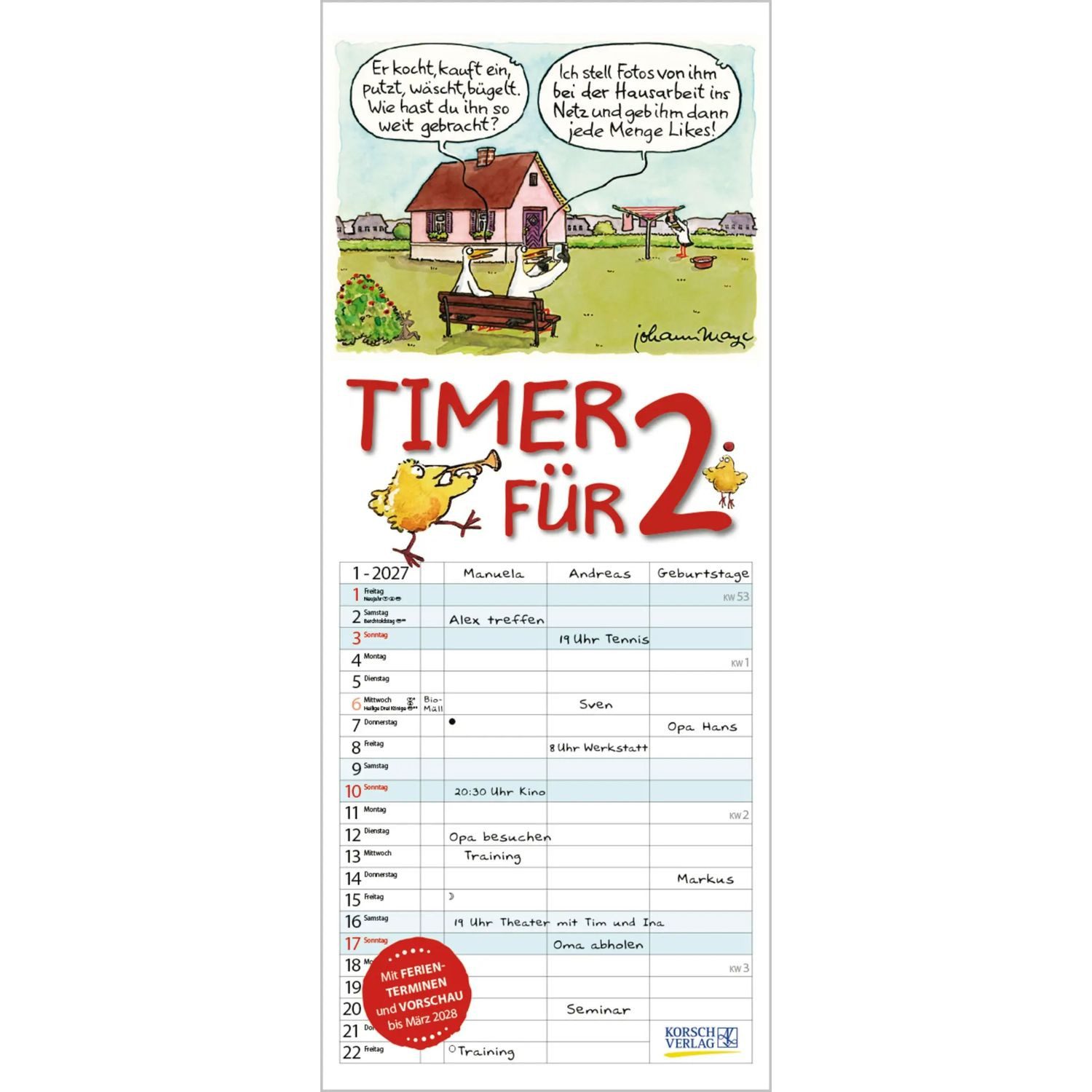 Korsch Verlag Wandkalender Timer für 2 2027