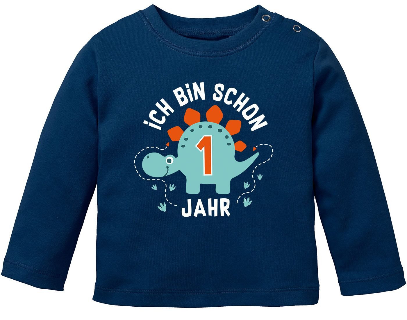 Rundhalsshirt Baby Langarm-Shirt 1. Geburtstag Ich bin schon 1 Jahr Dinosaurier
