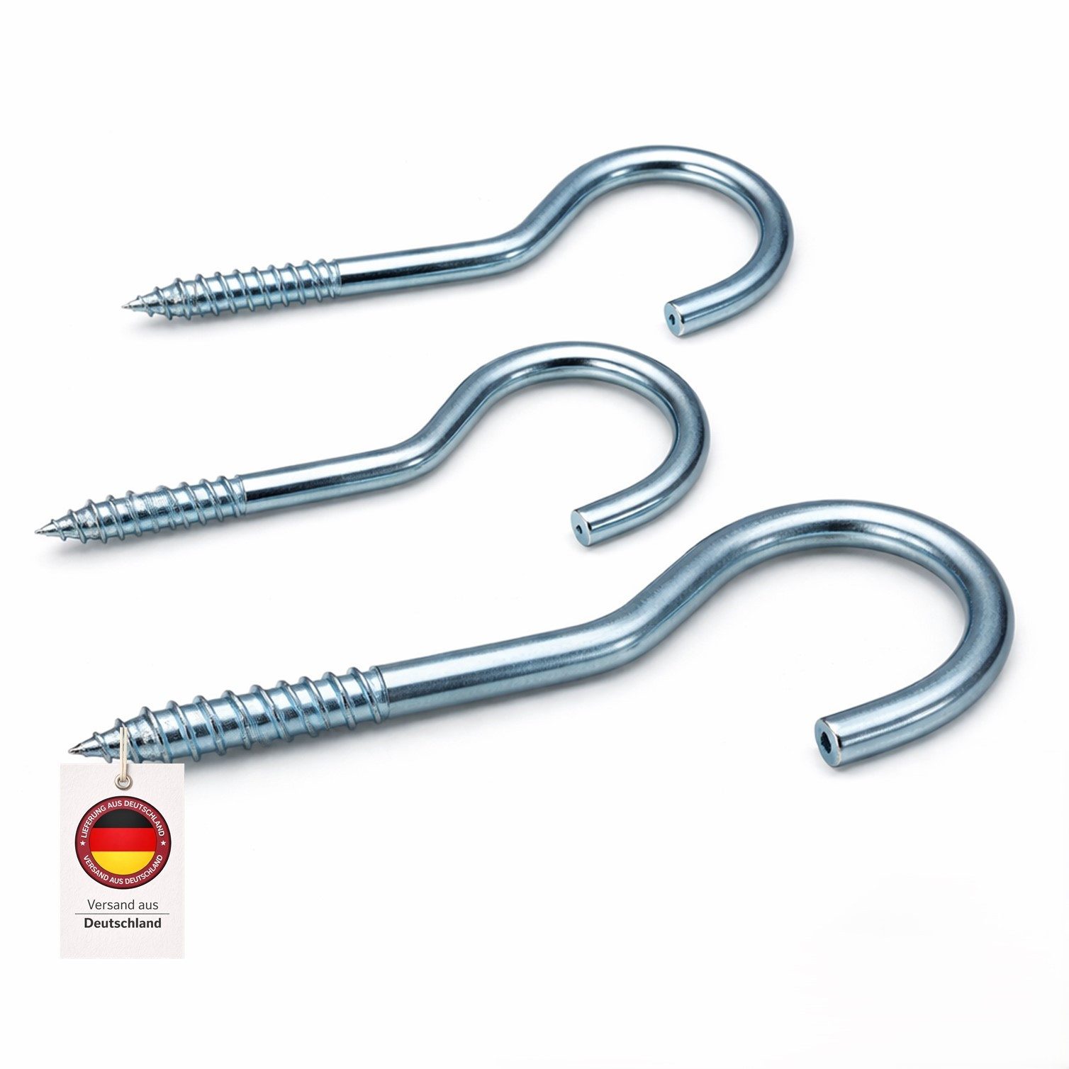 HOOZ Schraubhaken Hakenschrauben Set verzinkt Holz Wand- & Deckenhaken Ø 6x90 mm, 15 St., (Metallhaken, 15 St., Einschraubhaken Halbrund), Belastbare Gewindehaken aus robustem Stahl mit Holzgewinde