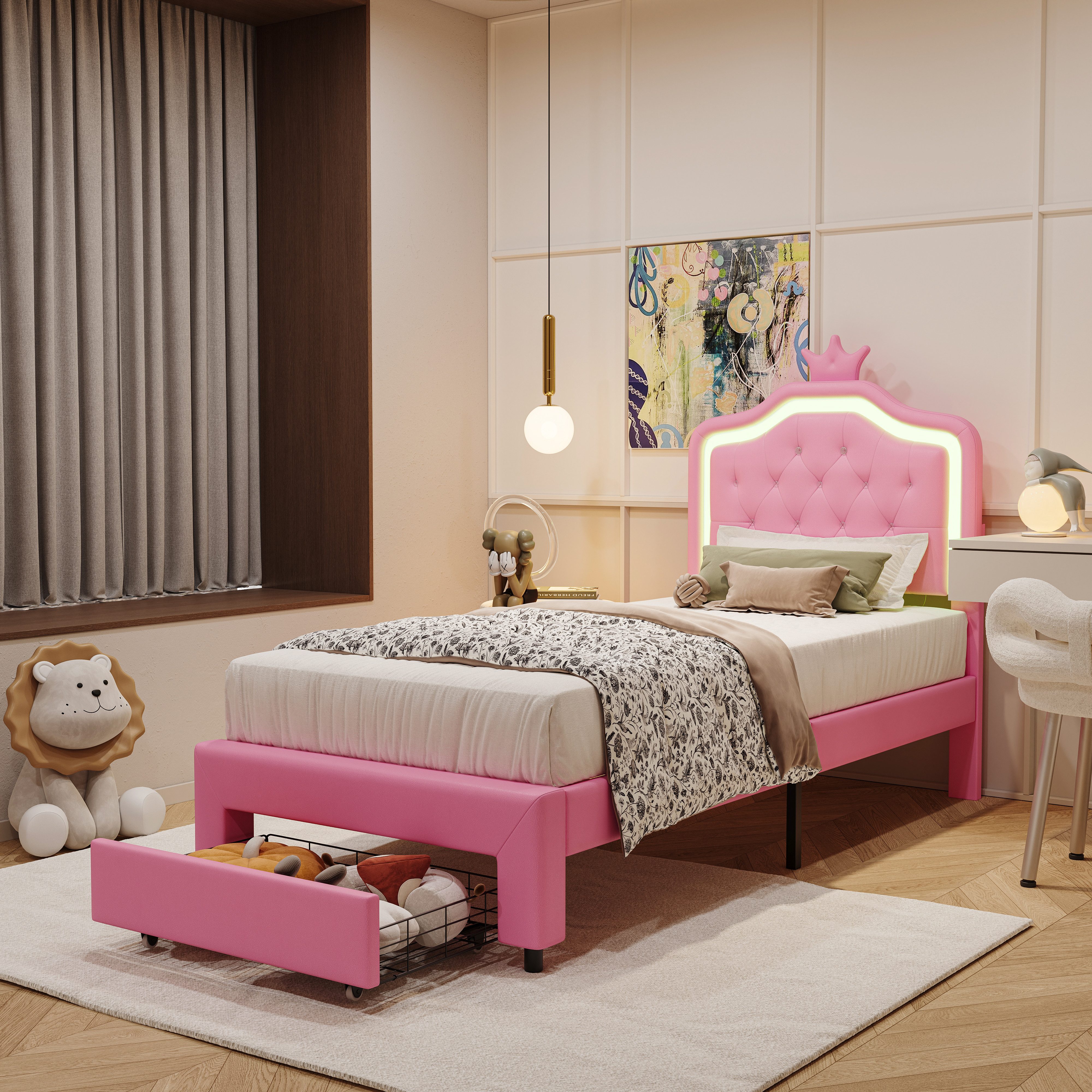 Furnishings Home Kinderbett Polsterbett Prinzessinnenbett Kronen form LED ( günstig online kaufen