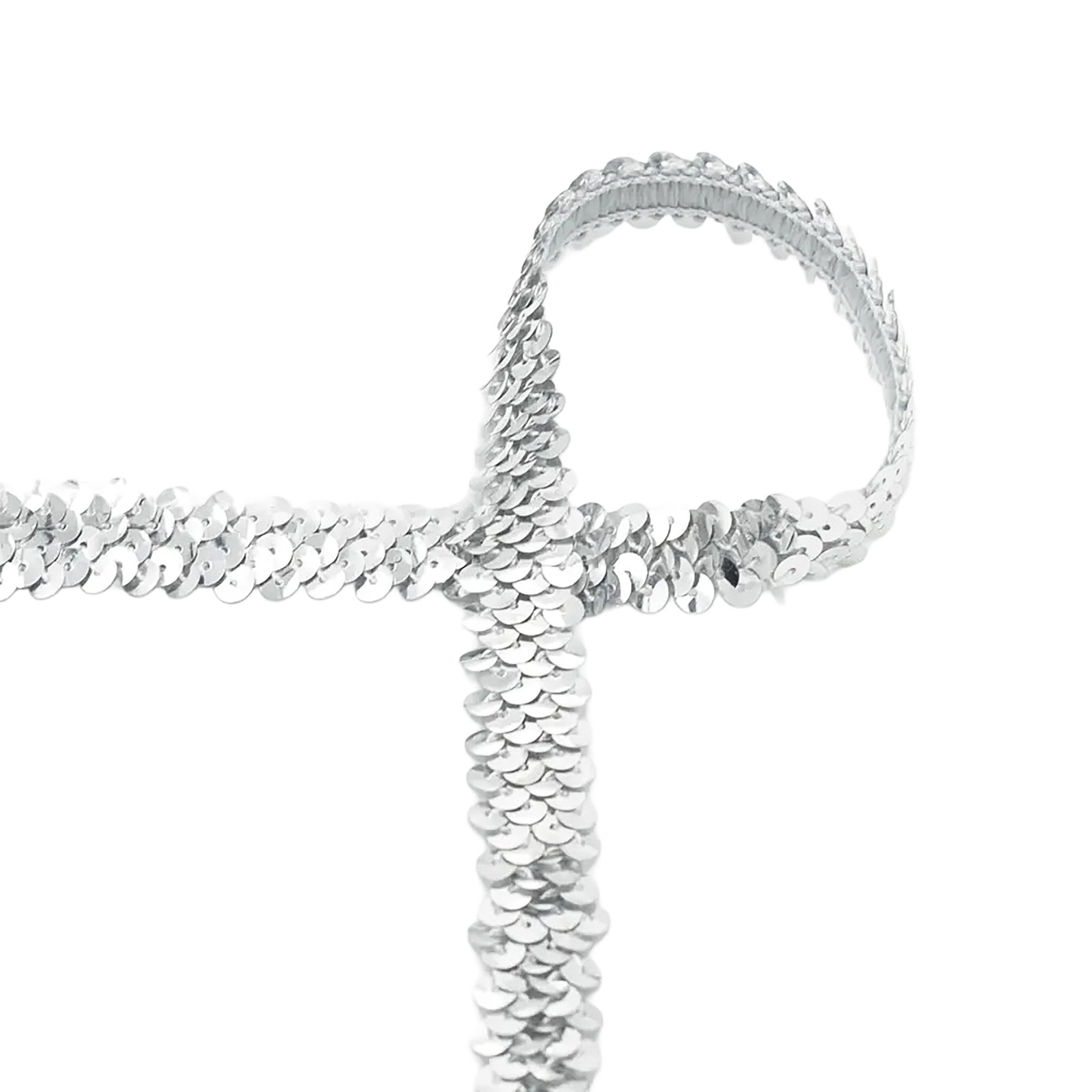 maDDma Bastelband Paillettenband ab 1m Meterware 20mm elastisches Paillettenborte, silber