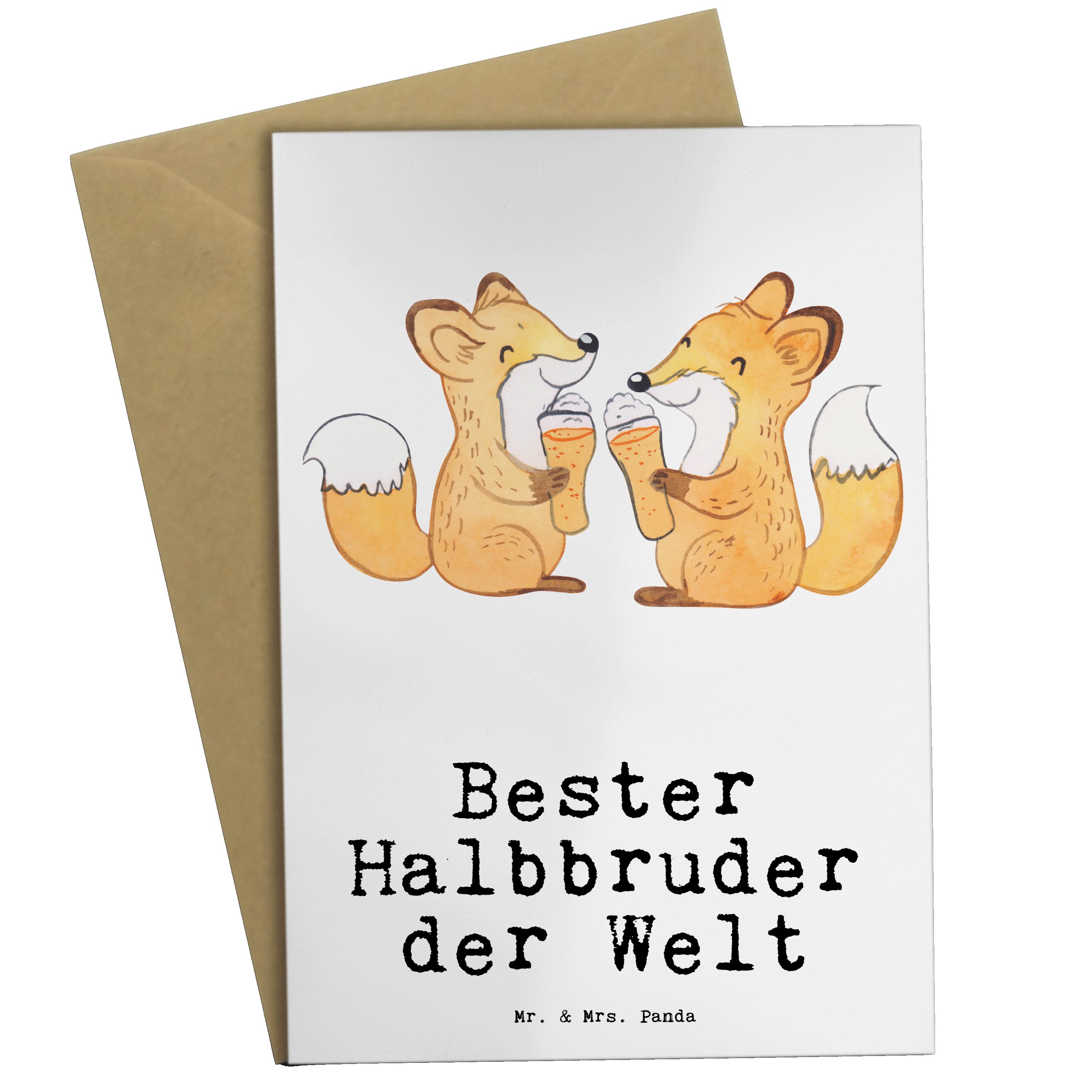 Mr. & Mrs. Panda Grußkarte Fuchs Bester Halbbruder der Welt - Weiß - Geschenk, Karte, Glückwunsc