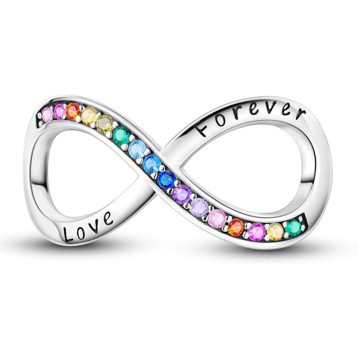 PANDACHARMS Bead Infinity Charm mit Bunten Steinen, 925er Silber mit Zirkonia