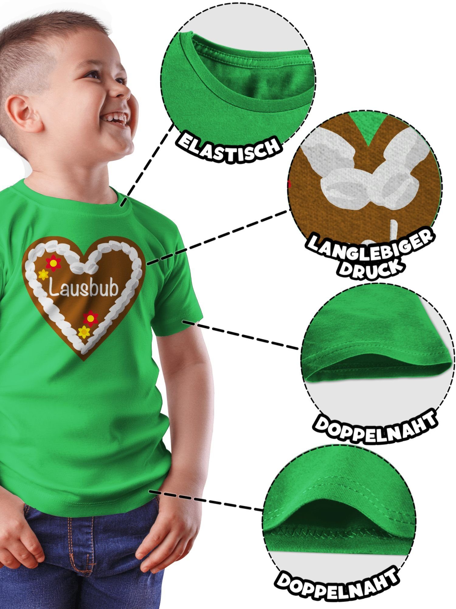 Kinder Oktoberfest Mode Lebkuchenherz für Shirtracer 1 Lausbub T-Shirt Grün Outfit