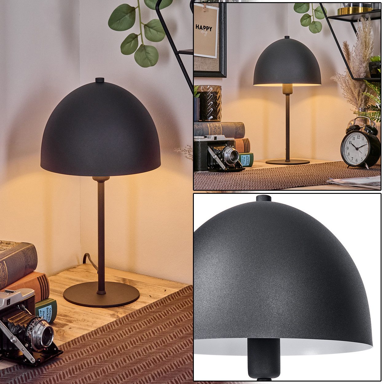 Tischleuchte Tischlampe aus Metall in Anthrazit mit Schalter am Kabel