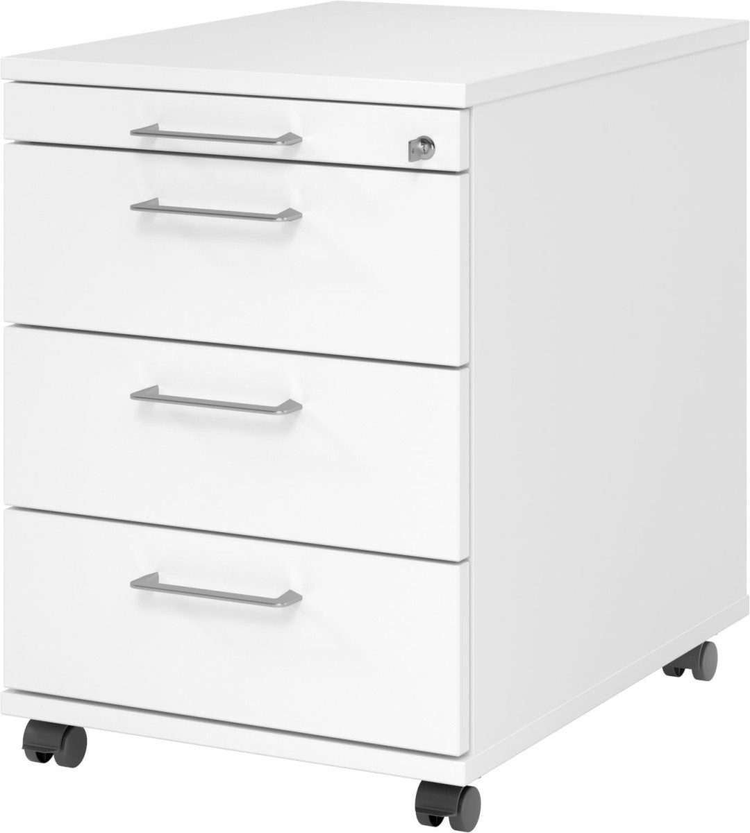 HAMMERBACHER Container Rollcontainer 58cm 3 Schübe Schloss Bügelgriff Weiß