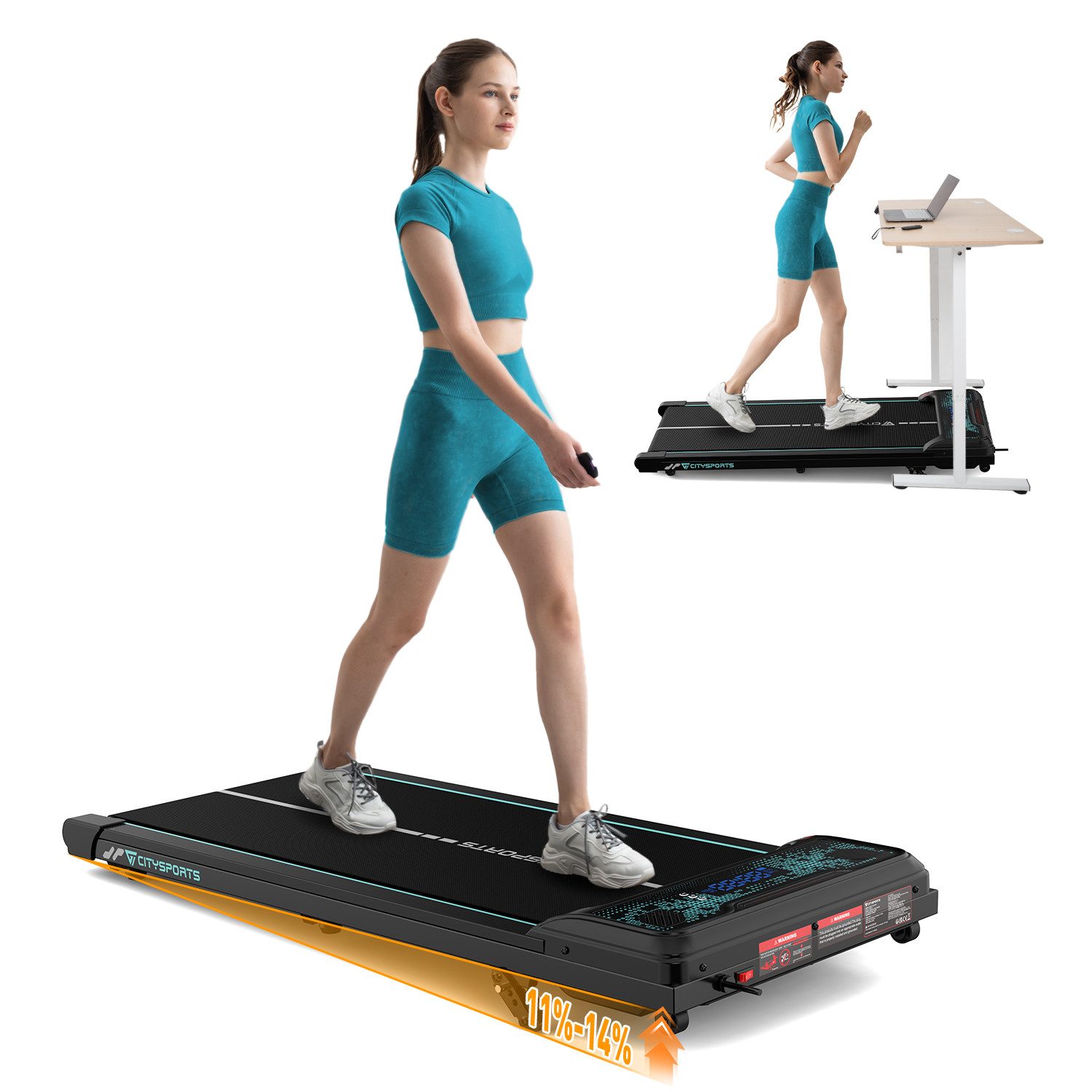 CITYSPORTS Laufband WP6 Walking/Jogging Pad 440W mit klappbarem Steigung (Mit toolkit,mit Schmiermittel), für zuhause mit Fernbedienung Bluetooth LED Dispaly,1-6KM/H