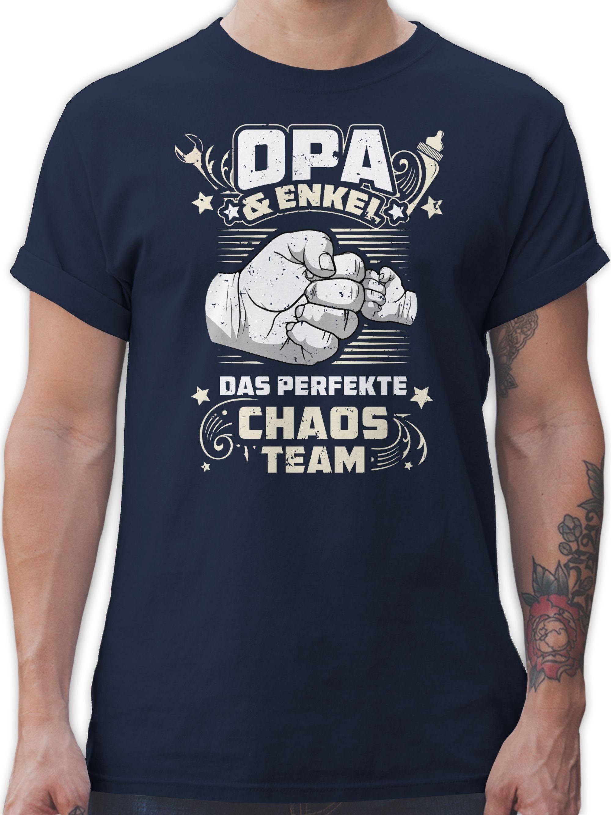 Shirtracer T-Shirt Opa & Enkel - Das perfekte Chaos Team - Vintage weiß Opa Geschenke 02 Navy Blau
