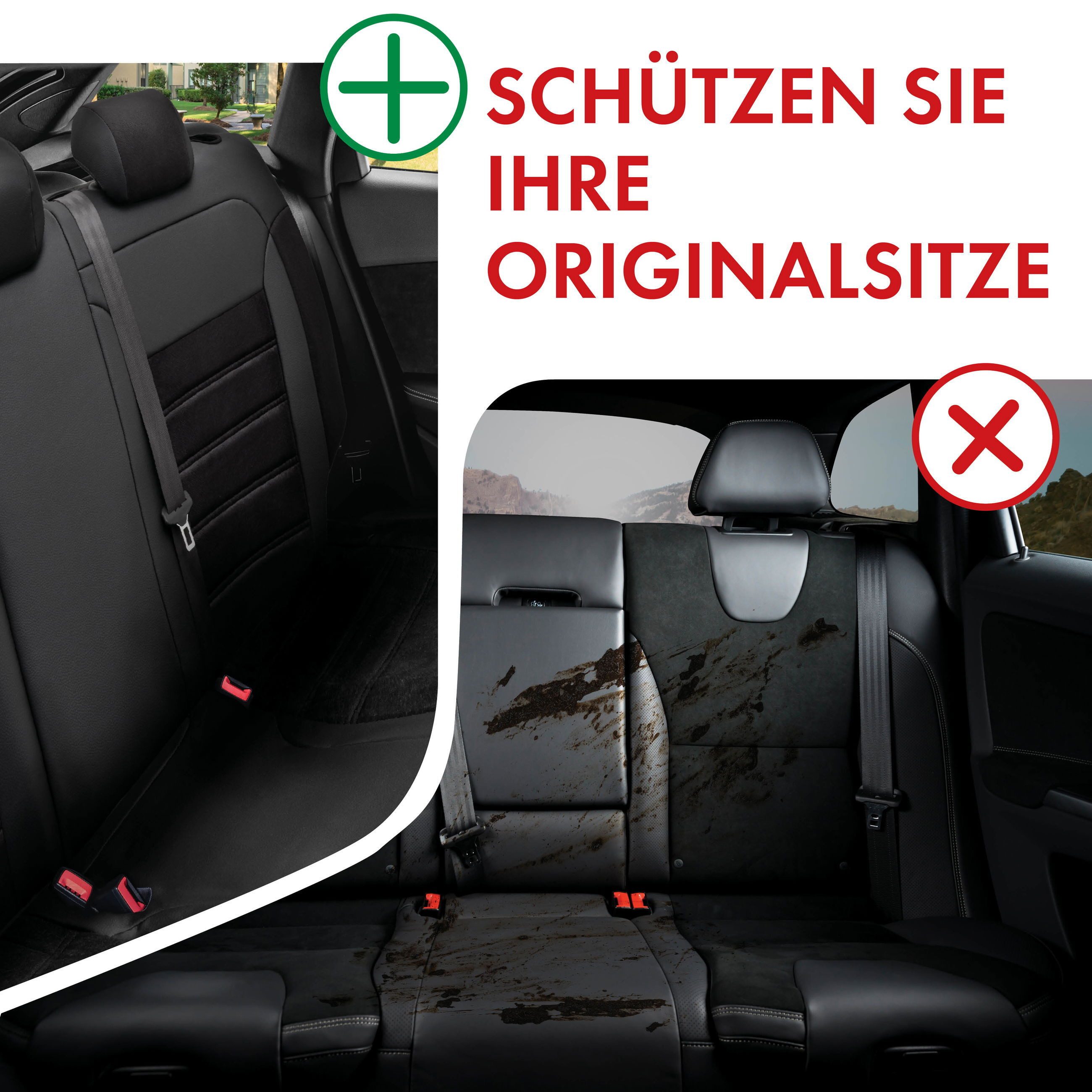 WALSER Autositzbezug Sitzbezug Passform PKW, 1 Rücksitzbezug, Kopfstützenbezüge, Lehne 1/2 geteilt, 5-tlg.