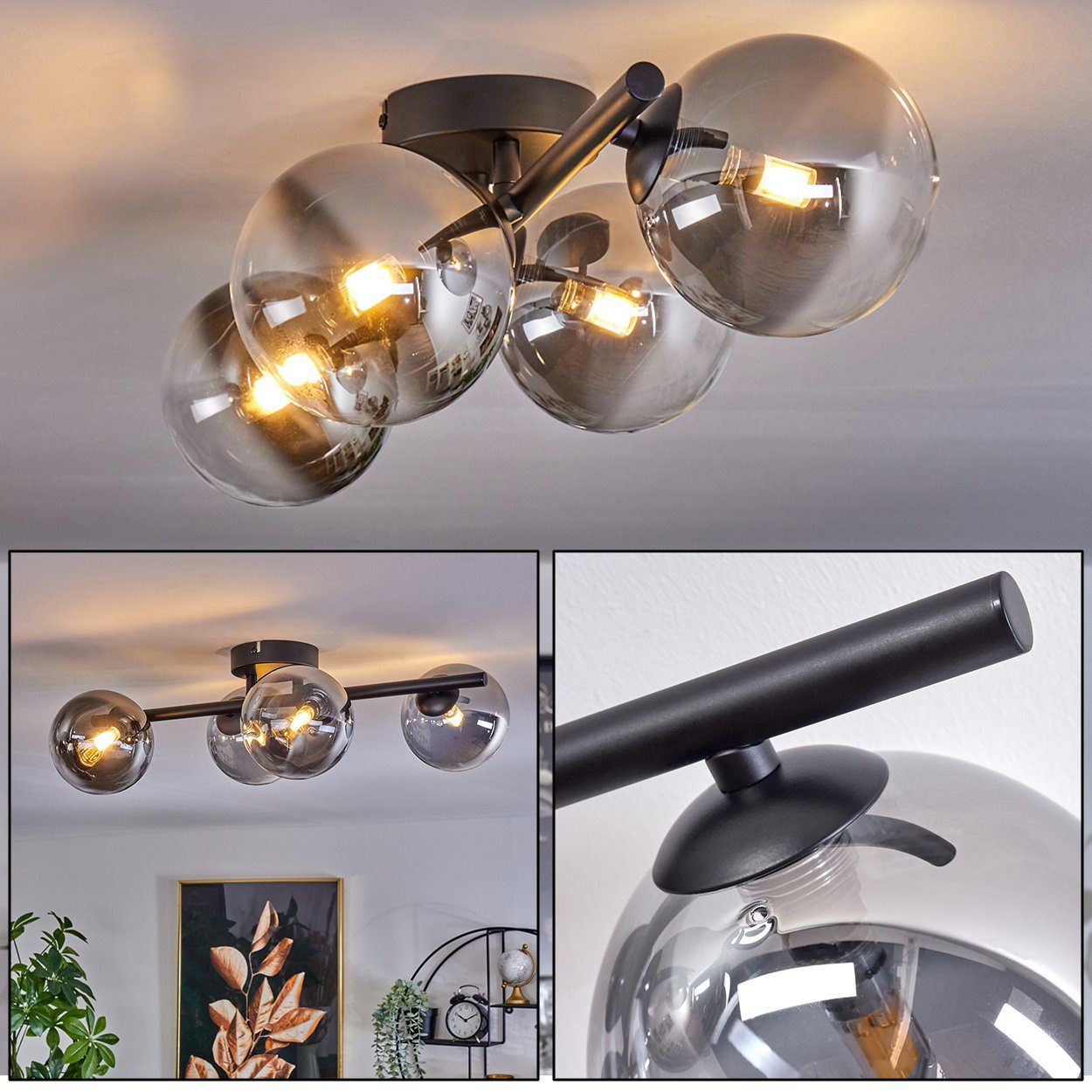 Dieses Jahr ist auch ein heißes Thema hofstein Deckenleuchte Deckenlampe aus Metall/Glas im 4 Leuchtmittel aus ohne Leuchtmittel, Retro-Design Glas, Leuchte in Schwarz/Rauchfarben/Klar, G9 LED, ohne x