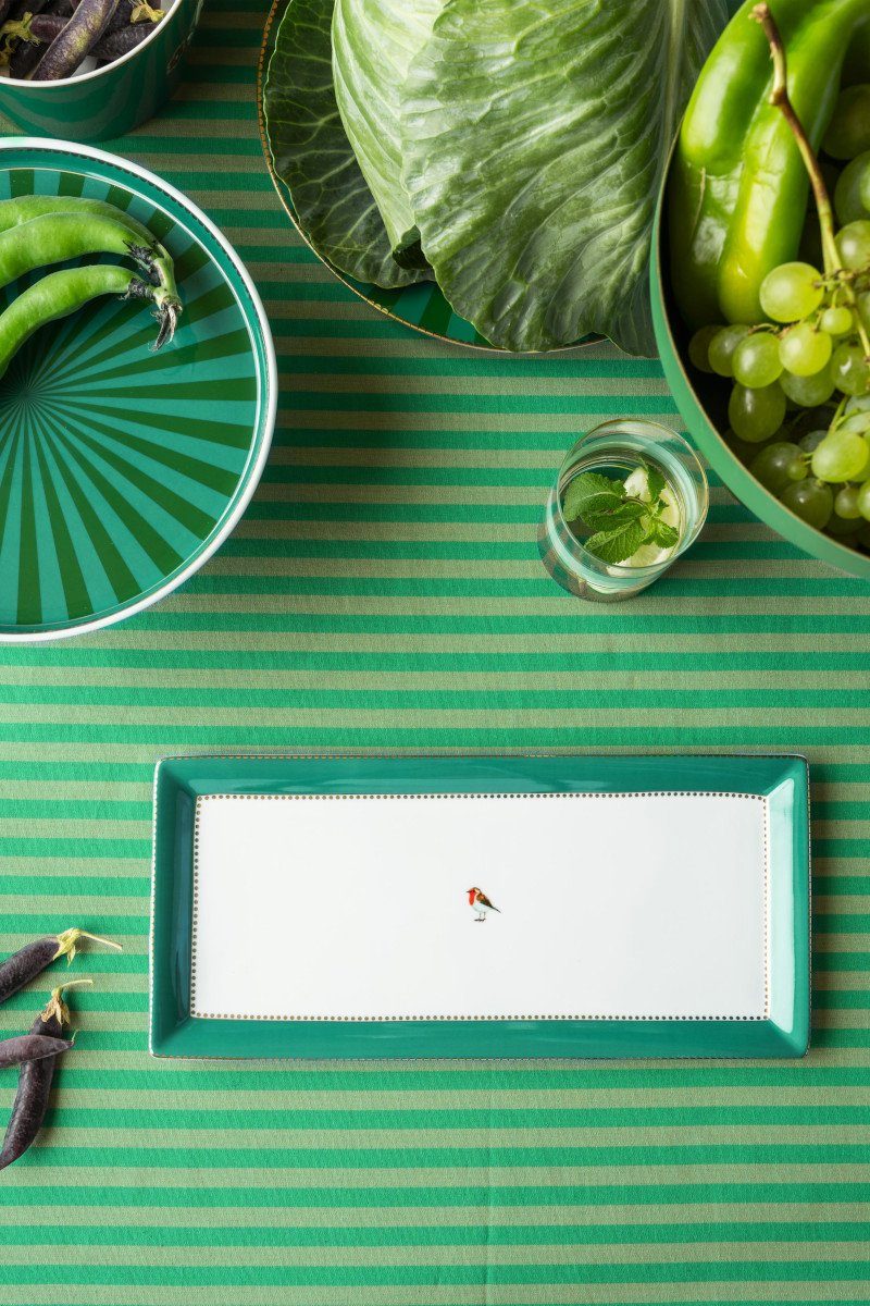PiP Studio Servierplatte Love Birds Kuchenplatte grün 33cm, Porzellan, (Platten), Cake Tray Rectangular Love Birds Emerald 33.3x15.5cm
