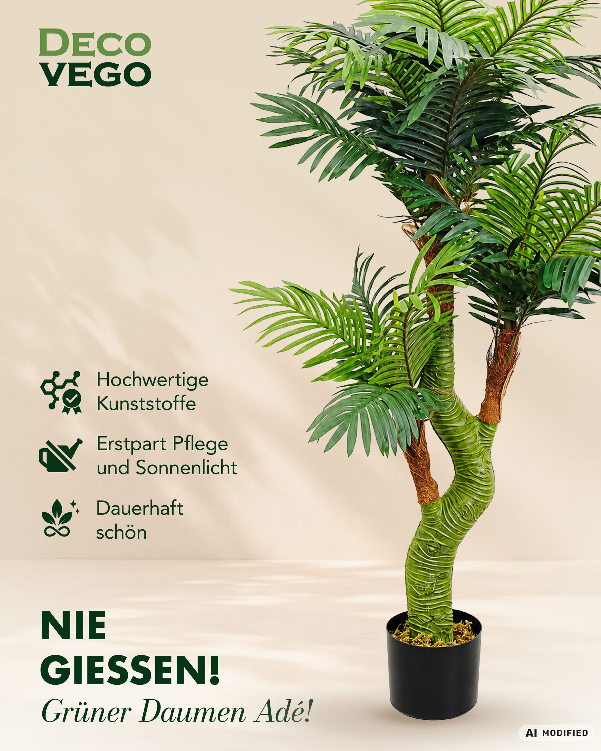 Kunstpalme Palme Cycuspalme Kunstpflanze Künstliche Pflanze mit Topf 165 cm Cycuspalme, Decovego, Höhe 165 cm – Bild 4 von 5