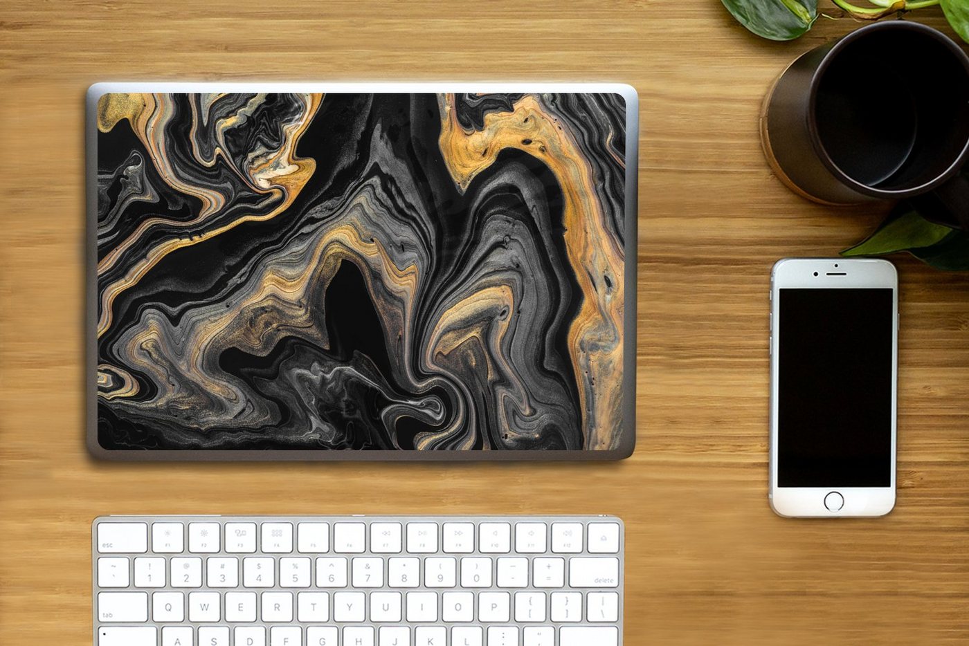 Thumbnail - MuchoWow Laptop-Aufkleber Marmor - Acryl - Gold - Luxus - Abstrakt