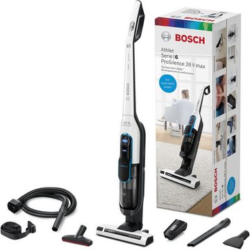 BOSCH Akku-Stielstaubsauger Athlet ProSilence BKH86SIL1, 28 V, freistehend, leise, Hygiene-Filter, beutellos, Zubehör-Set, alle Bodenarten, Turbo-Stufe, bis 60 min Laufzeit, weiß