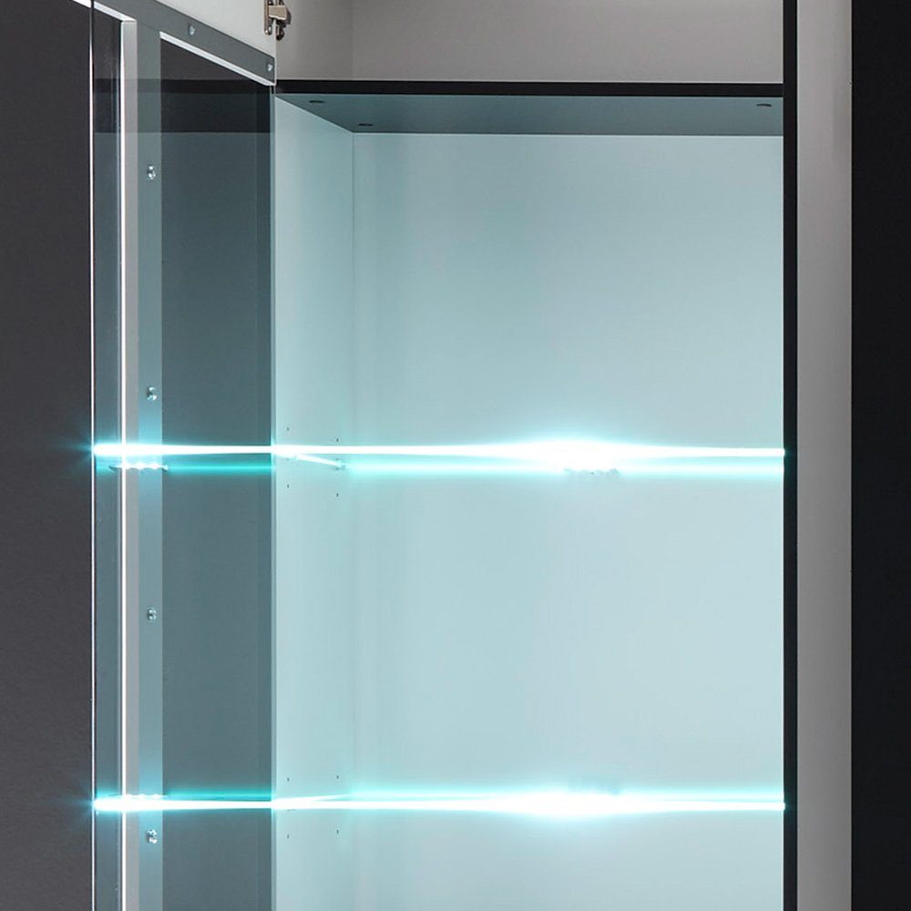 Lomadox Vitrine Grauglas LED 60x200x37cm inkl. Hochglanz aus Glaseinsatz COLORADO-61 weiß mit