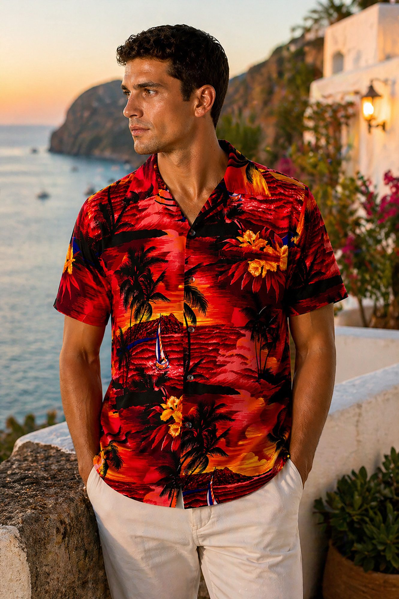 King Kameha Hawaiihemd "Surf" Funky Hawaii-Hemd Herren Kurzarm Front-Tasche Sommerhemd