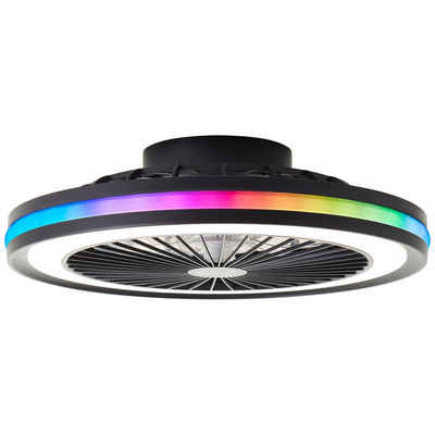 Brilliant Deckenleuchte Palmero, DimmfunktionNachtlichtfunktionTimerfunktion, warmweiß - kaltweiß, Palmero LED Deckenleuchte 46,5cm mit Ventilator schwarz Metall schwarz