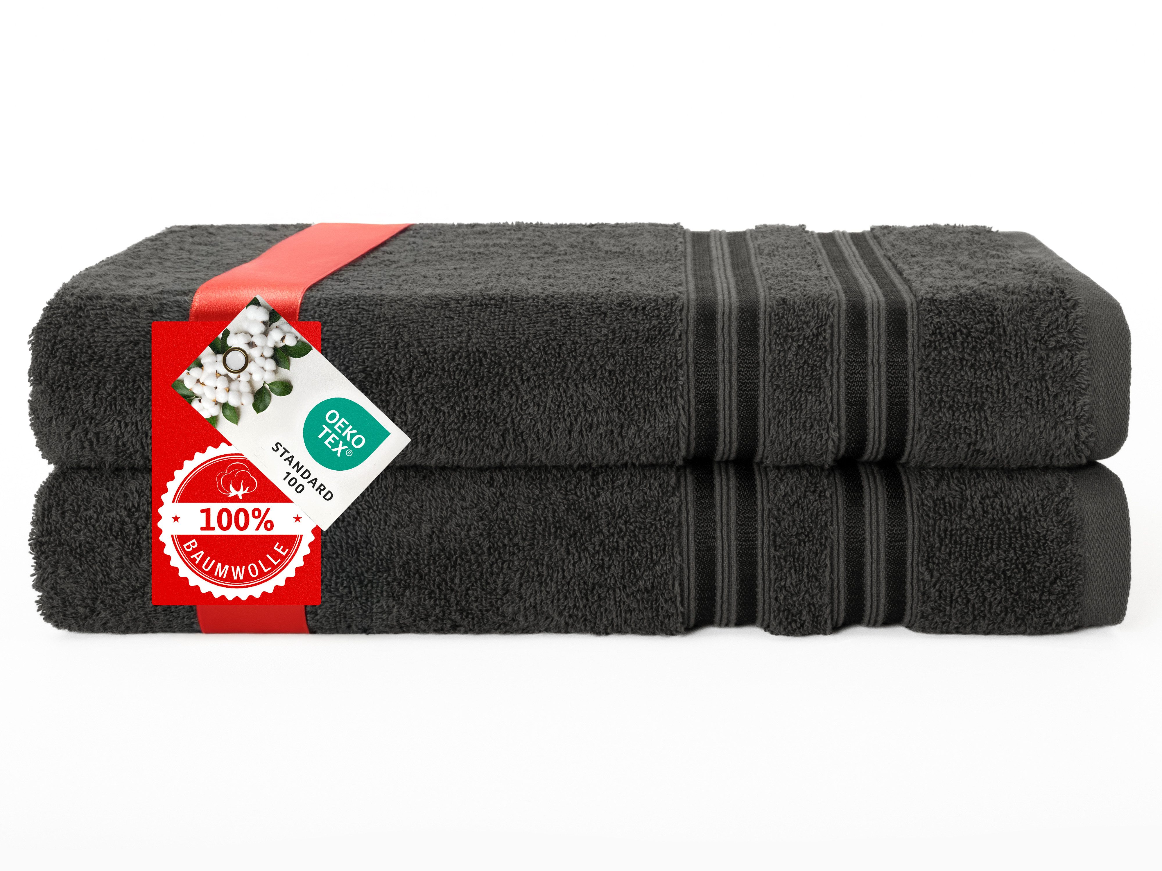 HAMMETEX Duschtuch 2er Set Badetücher 70x140 cm, 100% Baumwolle, Weich & Saugstark, Frottier (Set, 2-St), mit Bordüre, einfarbig, weich – Bild 3 von 5
