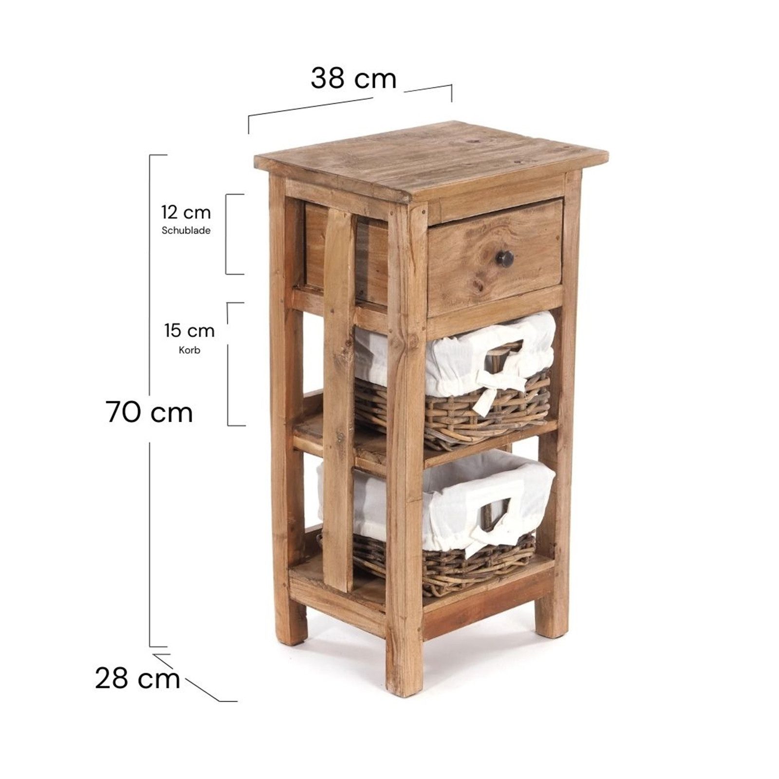 DESIGN DELIGHTS Telefontisch TELEFONTISCH "RATTAN 70", 70x38x28cm (HxBxT), Altholz massiv Beistell