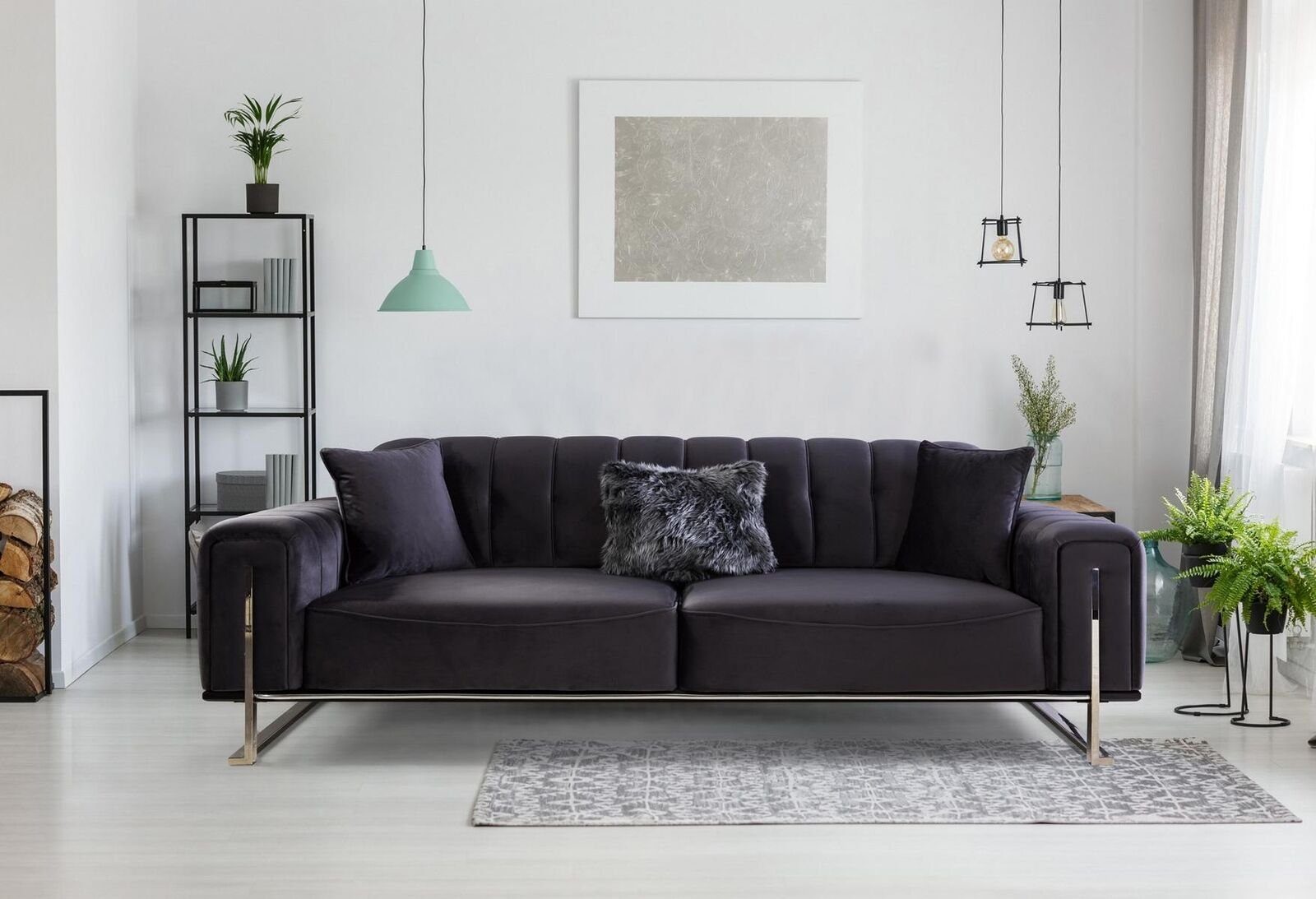 JVmoebel 3-Sitzer Designer Sofa 3 Sitzer Modern Möbel Schwarz 240cm Big xxl Wohnzimmer, 1 Teile, Made in Europa