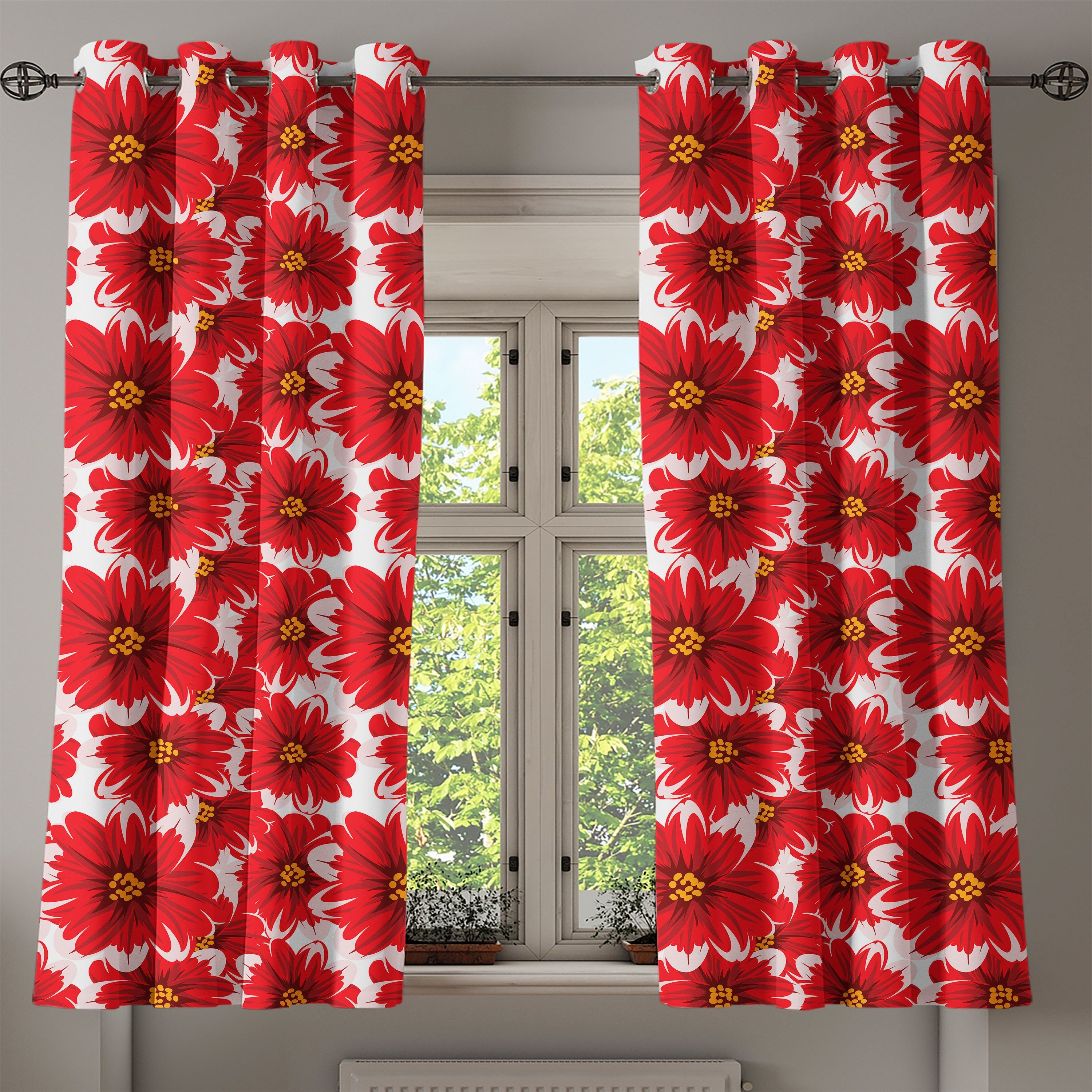 Gardine Dekorative Saisonale Blume Romantischer Schlafzimmer Frühling Abakuhaus, Wohnzimmer, 2-Panel-Fenstervorhänge für