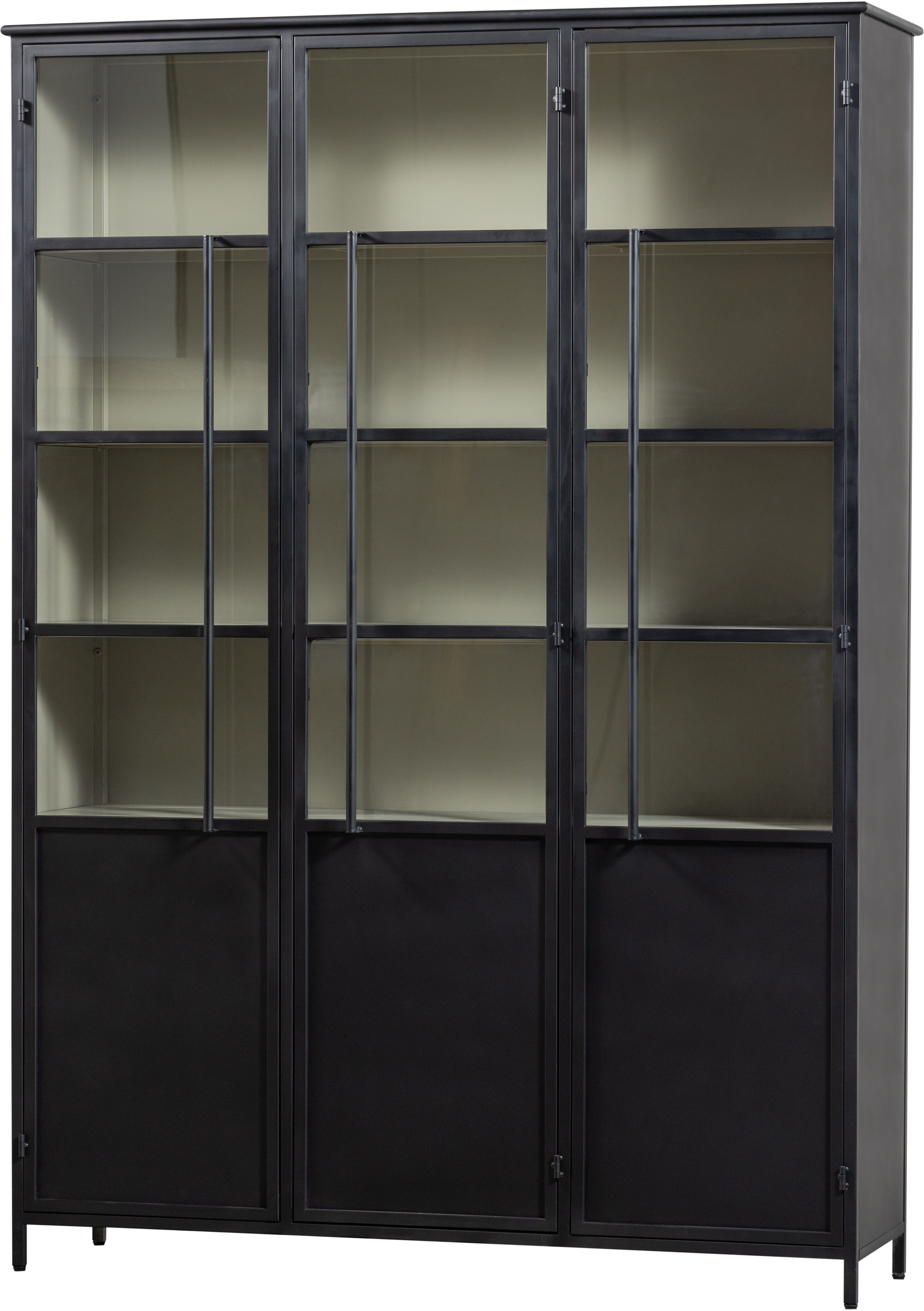 WOOOD Vitrine Exhibit Metall pulverbeschichtet mit Glastüren H 200 x B 140 x D 42 cm Tragkraft 20 kg pro Boden, einfach zu montierbar, pfleigleicht