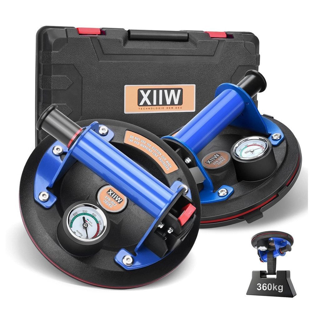 XERSEK Saugheber 2X Saugnäpfe Glasheber Metallgriff mit Manometer 8'' Vakuu günstig online kaufen