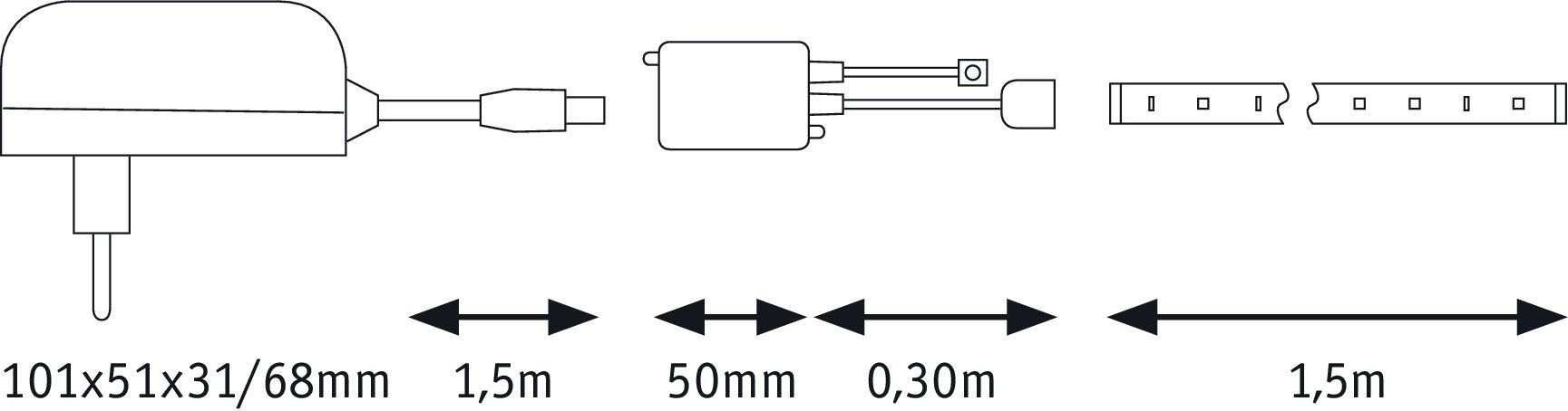Paulmann LED-Streifen SimpLED RGB 12W Kst, Weiß 1,5m Metall 1-flammig