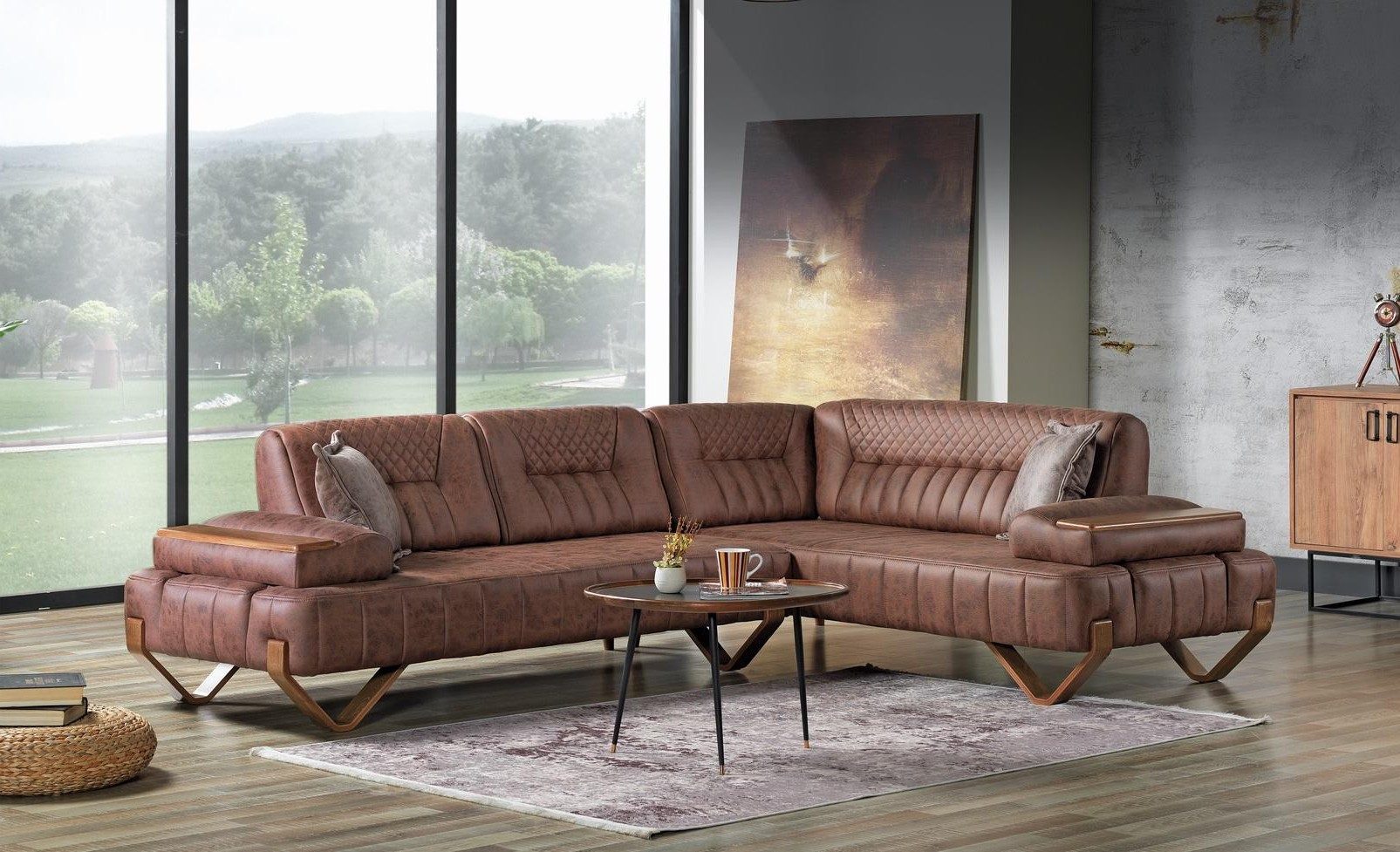 Xlmoebel Ecksofa Braune Wohnlandschaft L-Form für Ihr Wohnzimmer, 1 Teile, Made in Europa