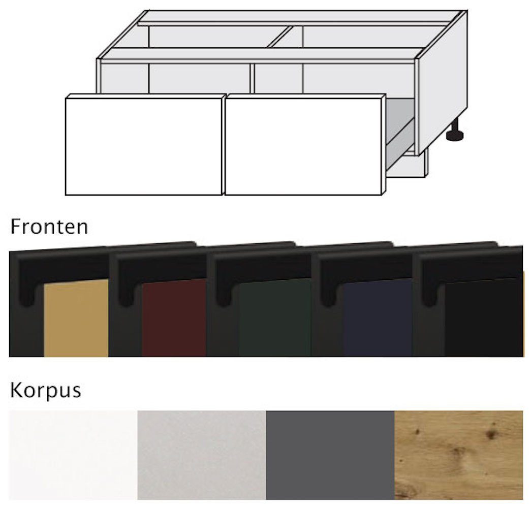 Feldmann-Wohnen Unterschrank Velden 120cm wählbar & super Korpusfarbe matt (Vollauszug) Schubladen Front- 2 gold grifflos