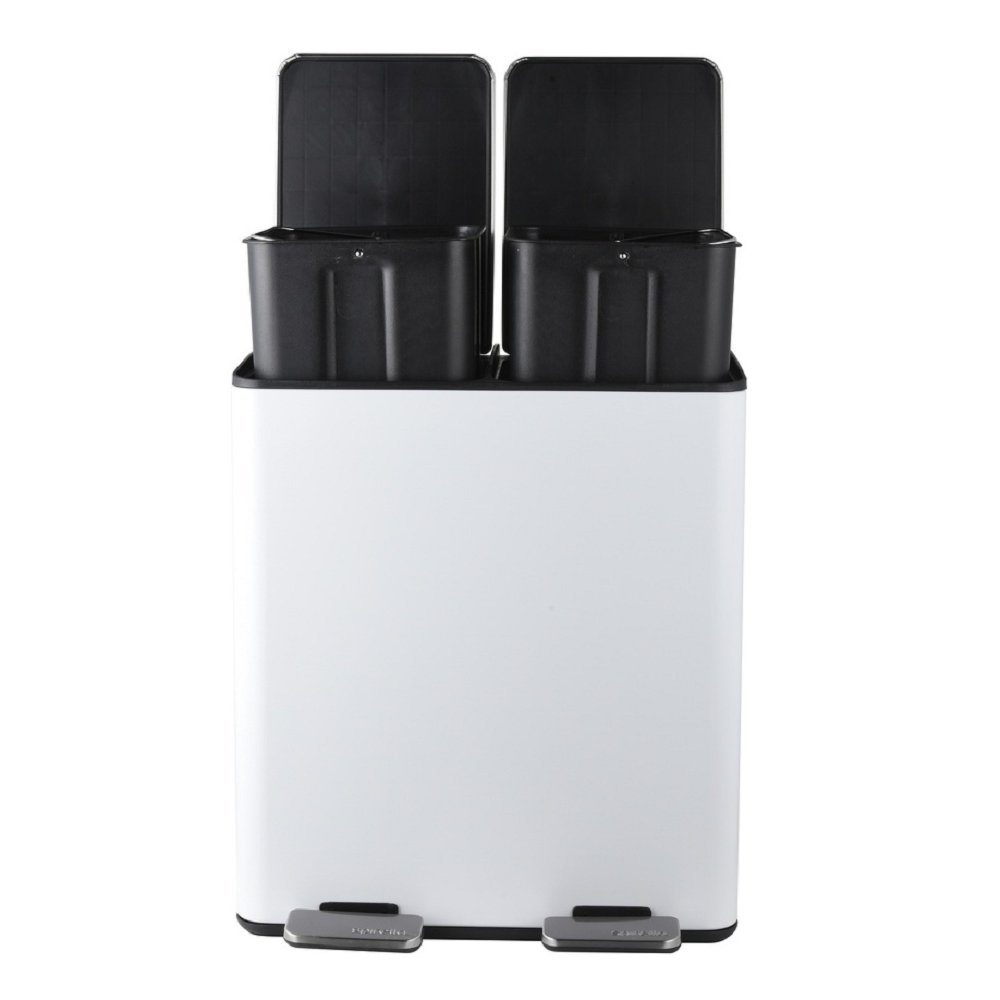 spirella Mülltrennsystem ALIYA, 2 Kammern Abfall Treteimer XL, 40 L, Softclose Absenkautomatik, herausnehmbare Innenbehälter, Anti-Fingerprint Oberfläche, Stahl matt-satiniert, für Küche, Büro, Hauswirtschaftsraum, 2 x 20 L, weiß