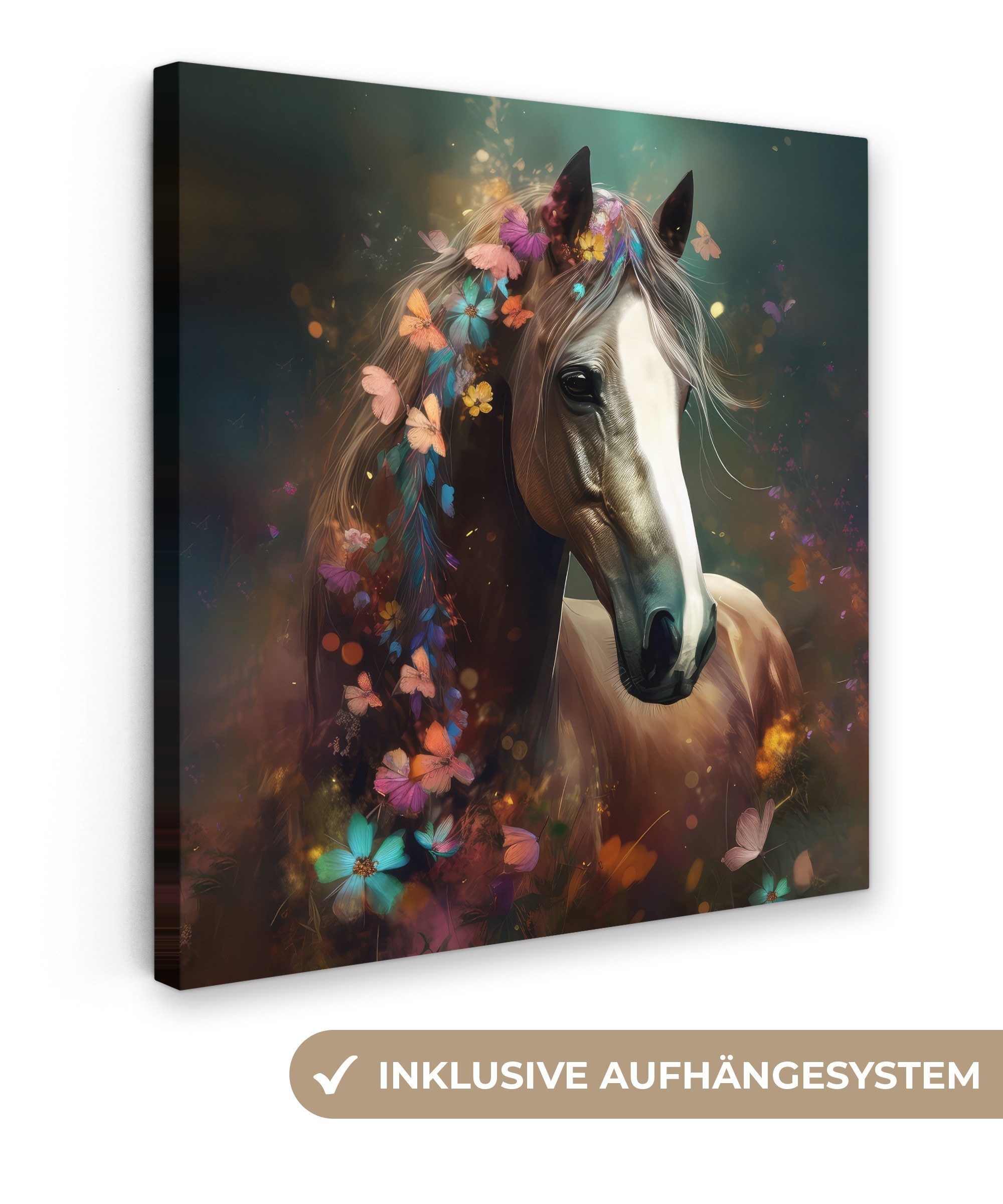 OneMillionCanvasses® Leinwandbild Tiere - Pferd - Natur - Schmetterling - B günstig online kaufen