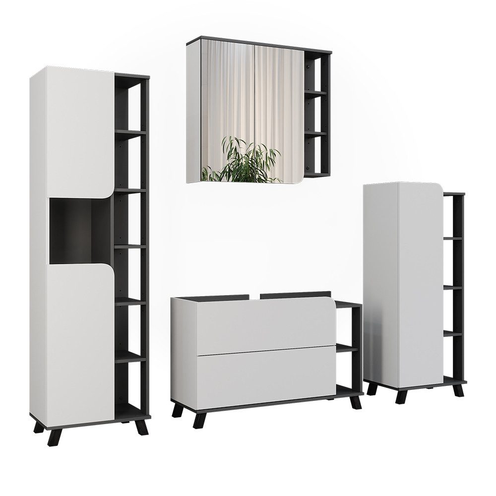 Vicco Badmöbel-Set Karen, Anthrazit/Weiß, 4 Teile, (4-St., 4er Set)