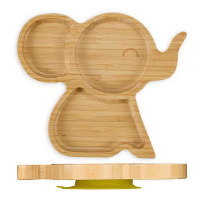 relaxdays Kindergeschirr-Set Baby-Teller mit Saugnapf "Elefant", 1 Personen, Bambus