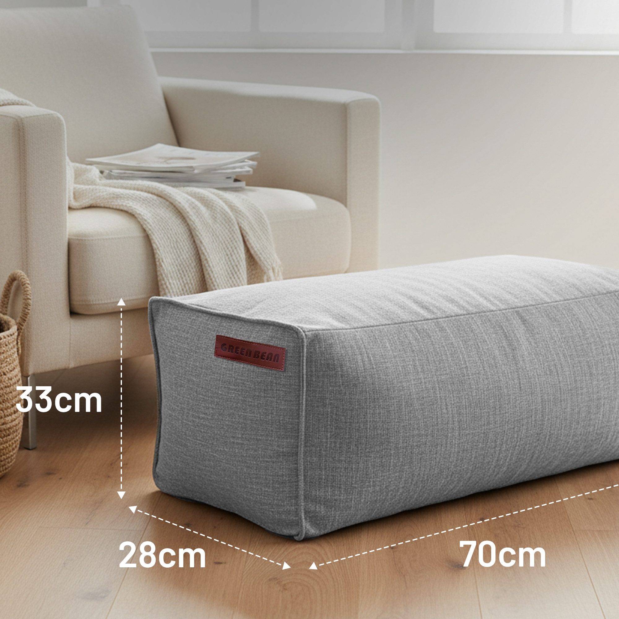 Green Bean Pouf Ottomane Linen (Indoor Sitzhocker Sitzkissen Fußhocker Relax-Sessel, Made in Germany), die ideale Ergänzung zum Sitzsack