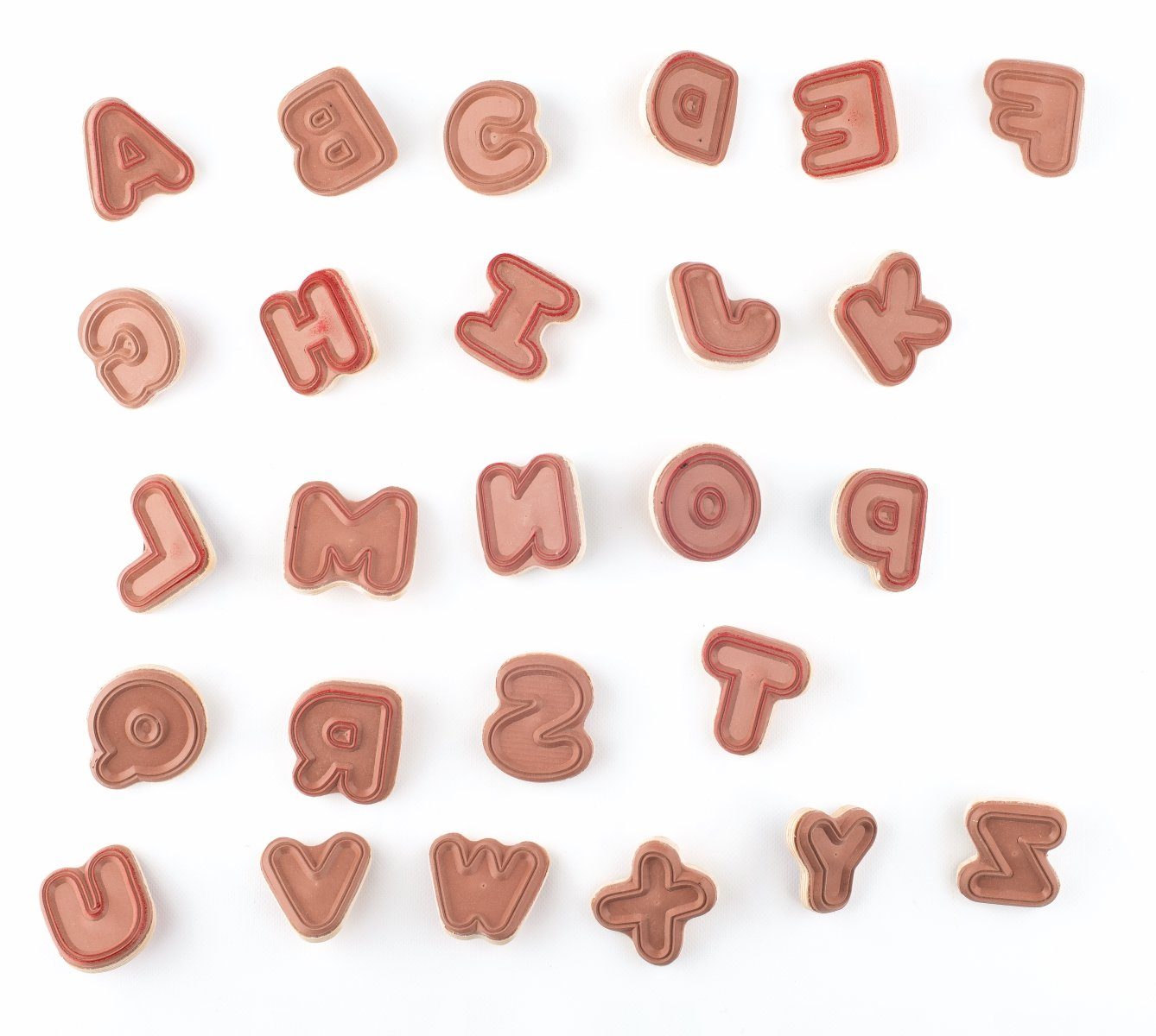 Woodyland Lernspielzeug 91808 Holz ABC - Puzzle mit 26 Stempel und Stempelkissen (26-St)