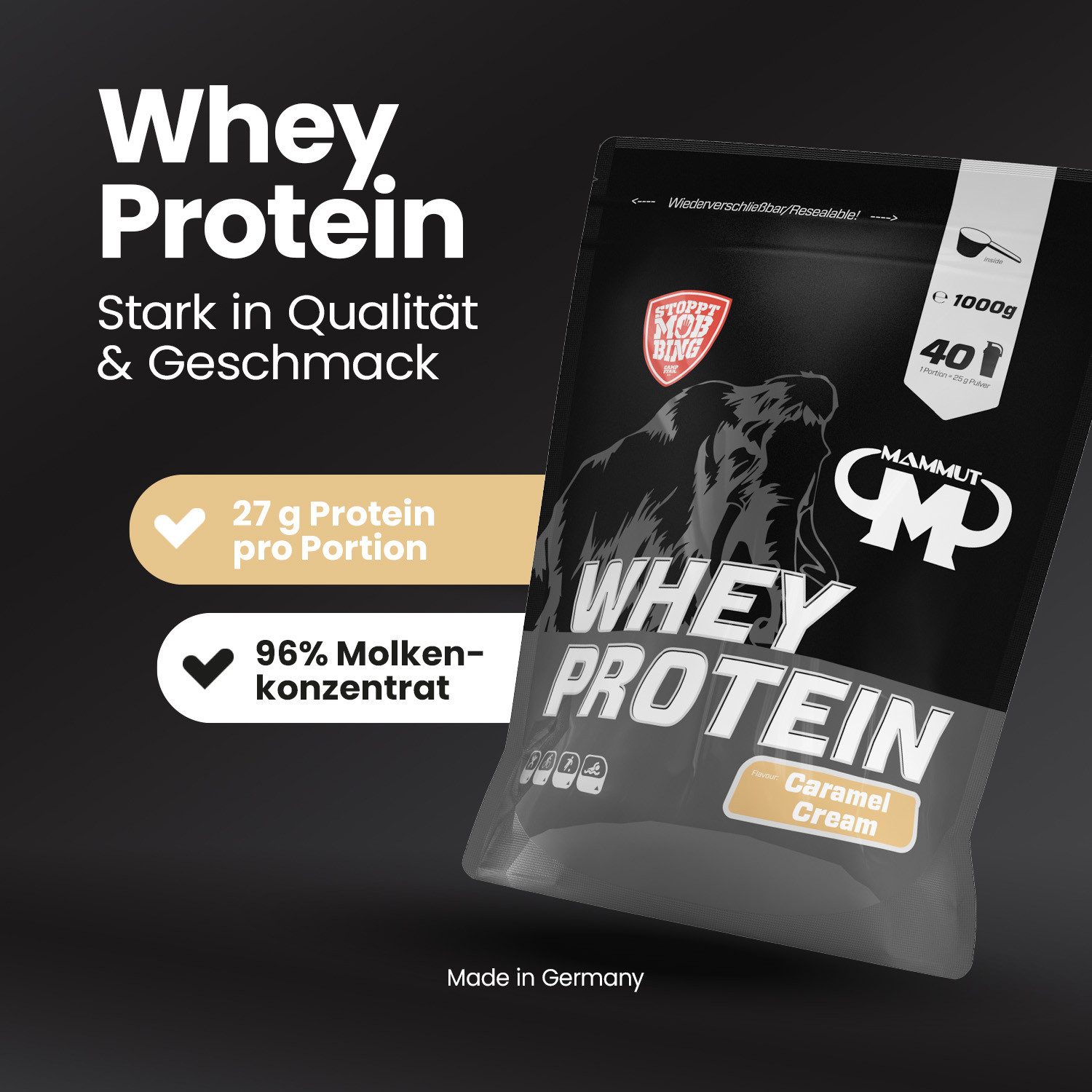 Mammut Nutrition Whey Protein - 1000 g Zipp-Beutel Pulver, 1000 g