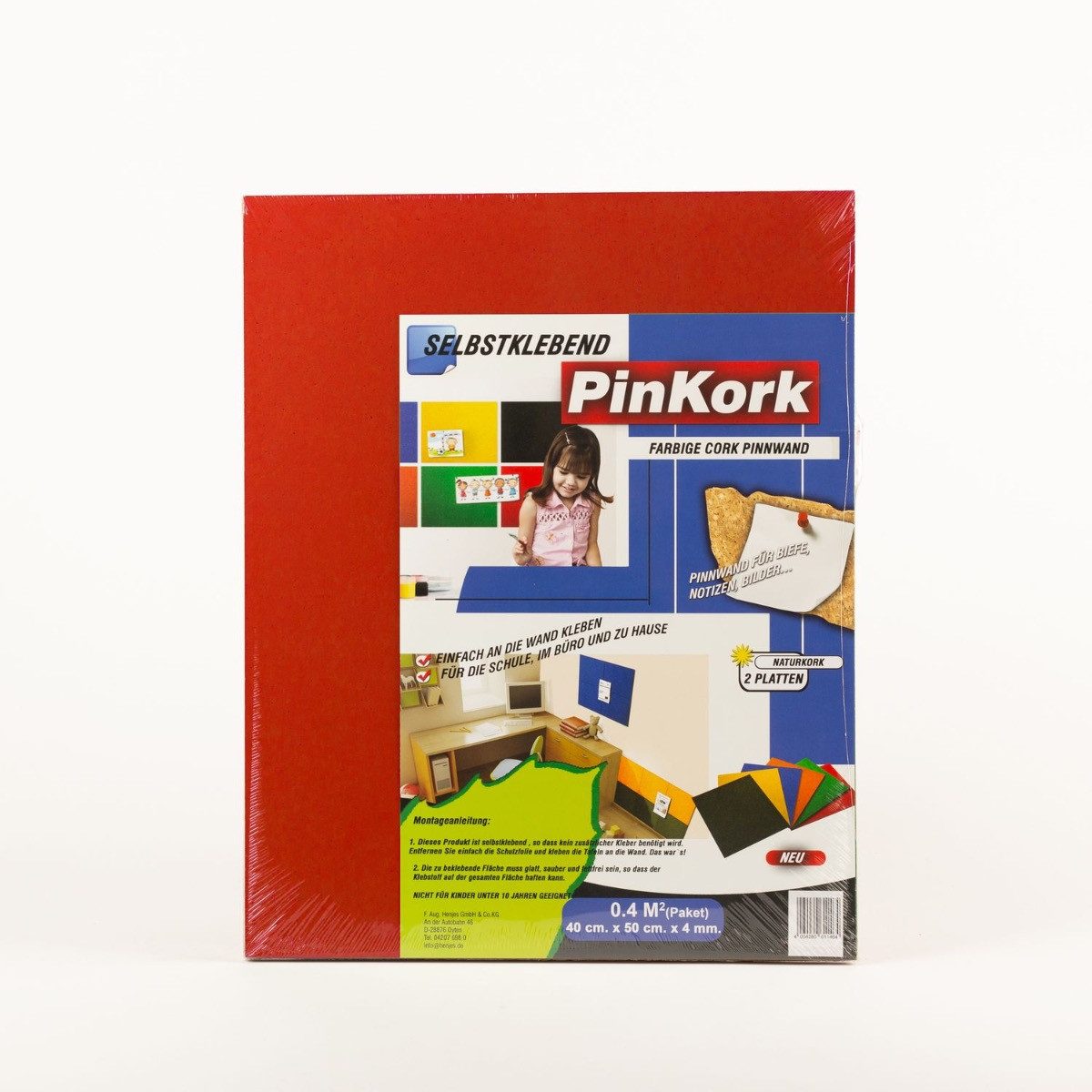 INNA-Glas Pinnwand Korkwand BASMA, selbstklebend, 2 Platten, rot, 50x40x0,4cm