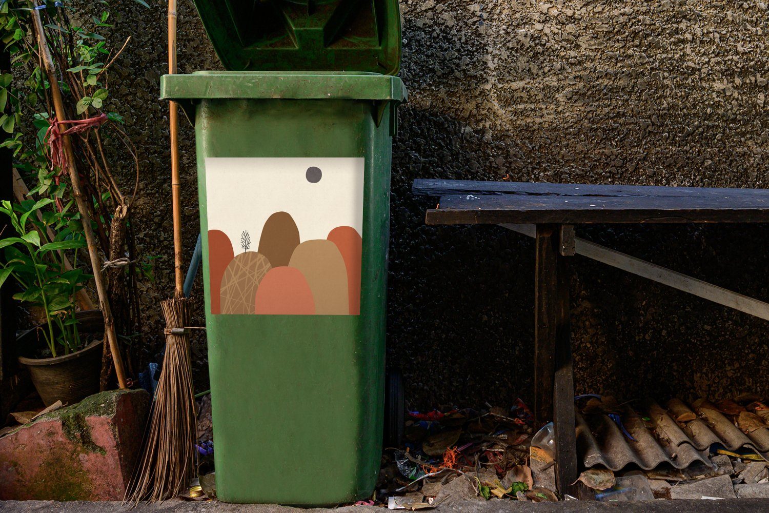 Berge MuchoWow - Mülltonne, Container, Sticker, Wandsticker - (1 St), Abstrakt Farben Mülleimer-aufkleber, Abfalbehälter - Pastell