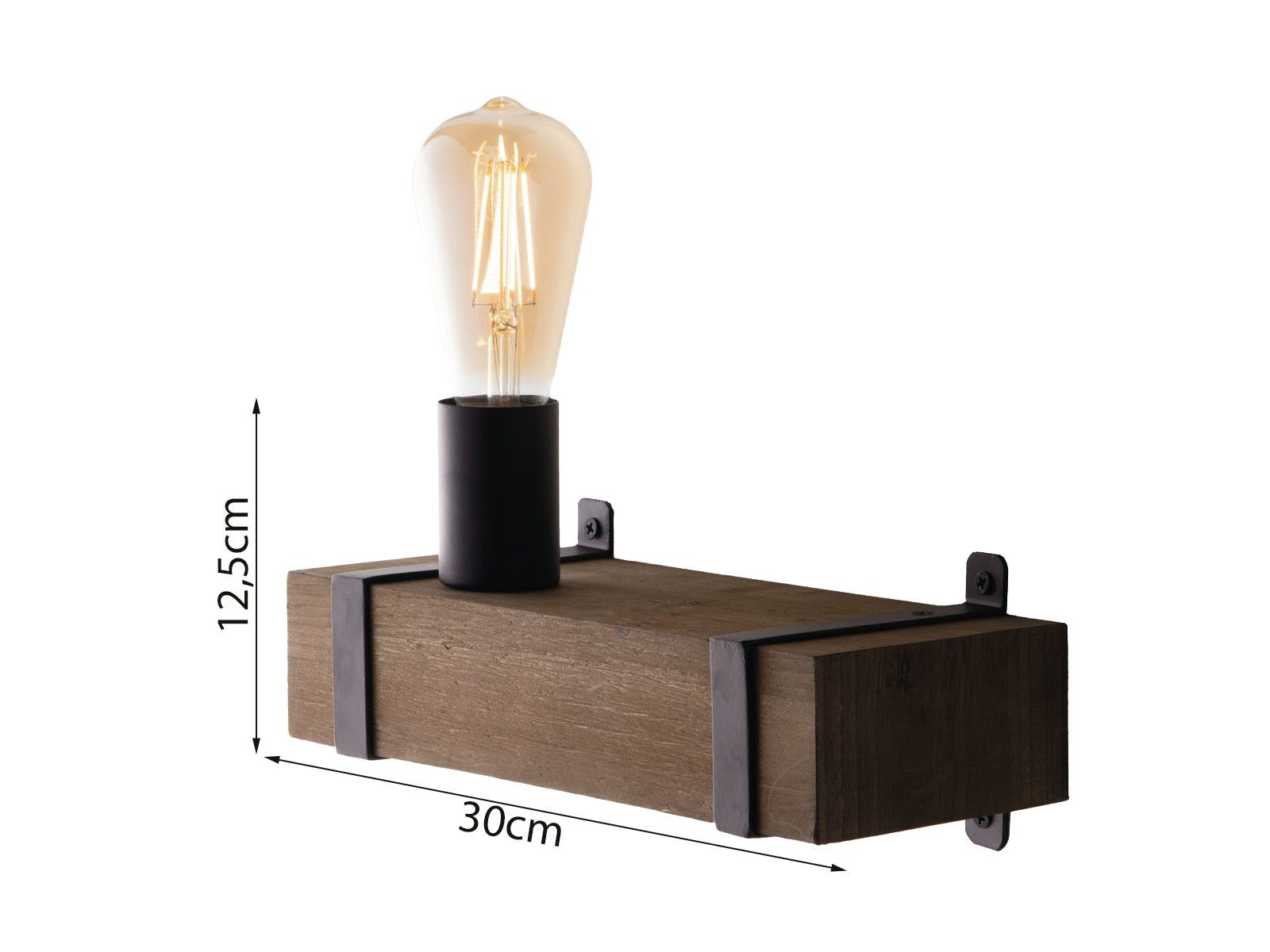 rustikale Holzbalken warmweiß, Holz-lampe wechselbar, LUCE LED Wandleuchte, mit innen, einflammig, LED Design Breite 30cm