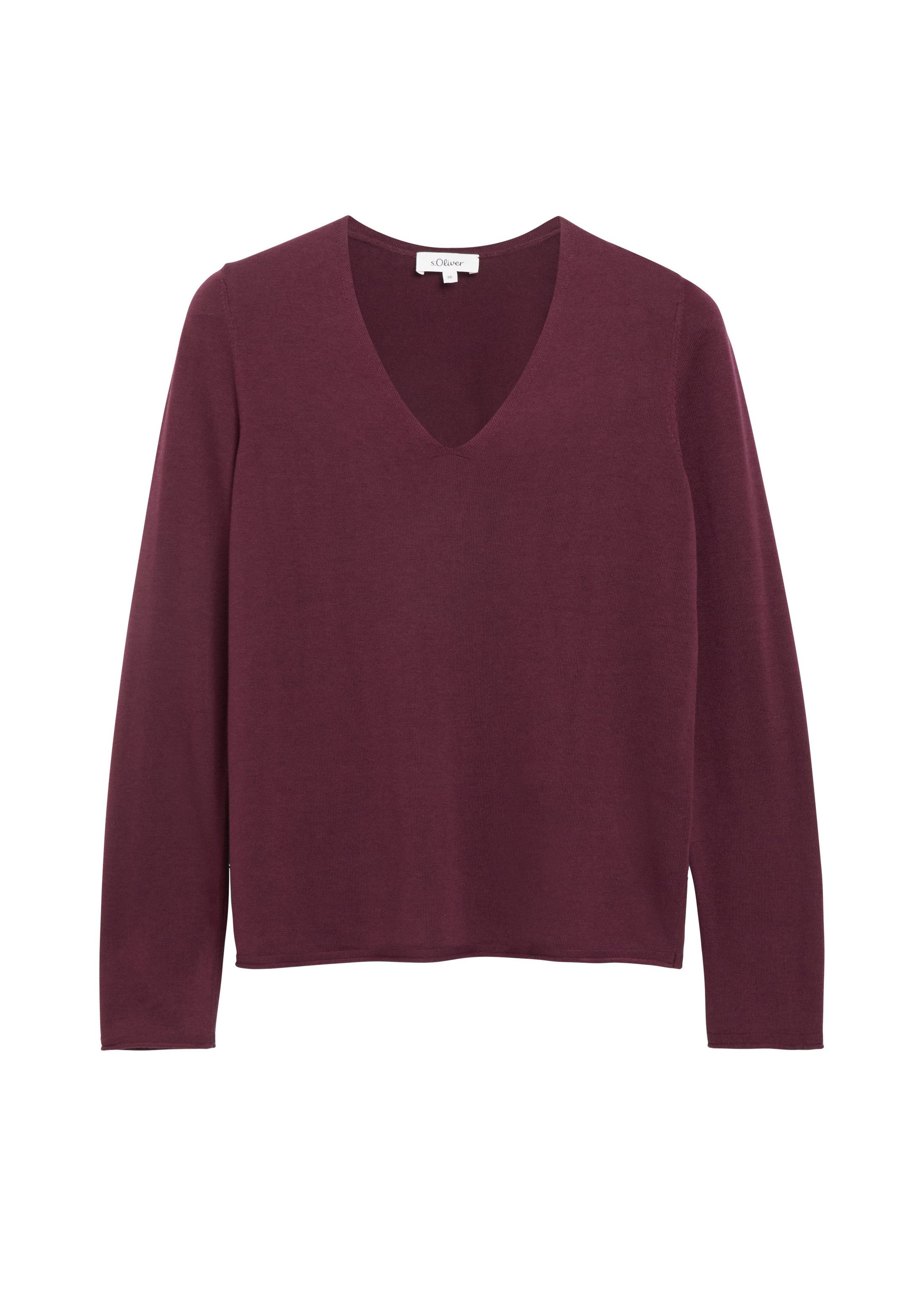 s.Oliver Longpullover Strickpullover Strickpullover mit V-Ausschnitt und Rollkanten